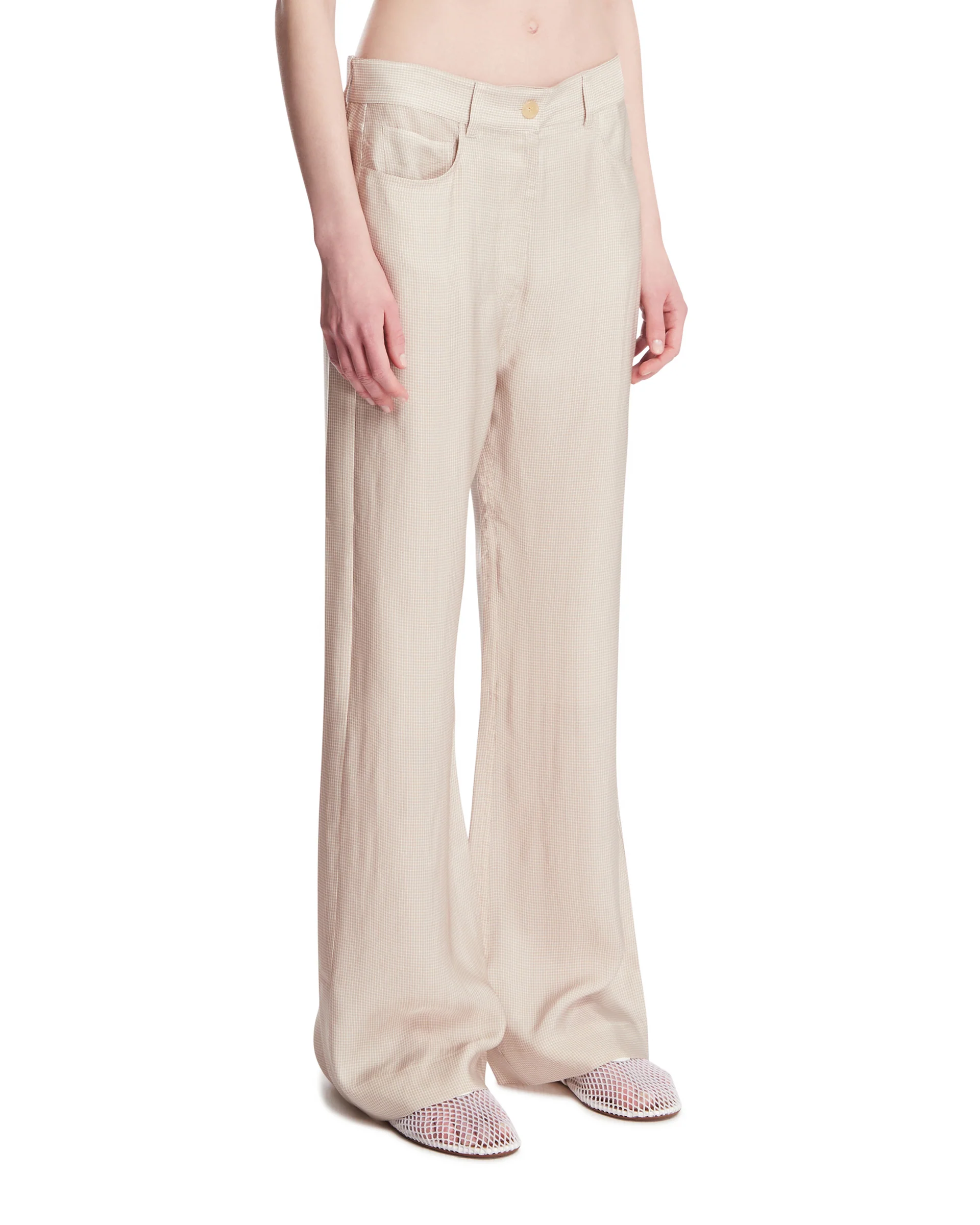 Pantaloni Fluidi A Quadretti Beige - Image 2