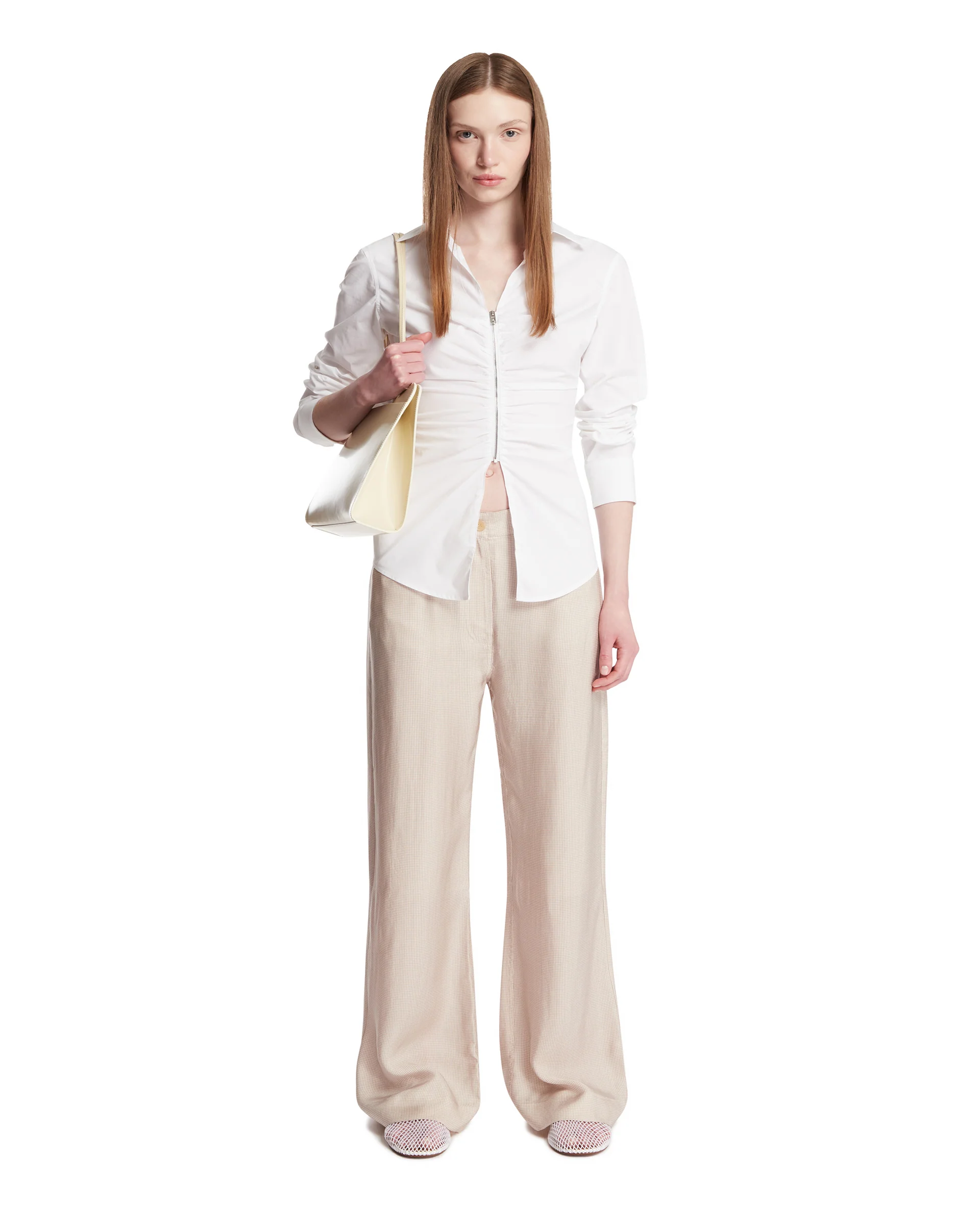 Pantaloni Fluidi A Quadretti Beige - Image 3