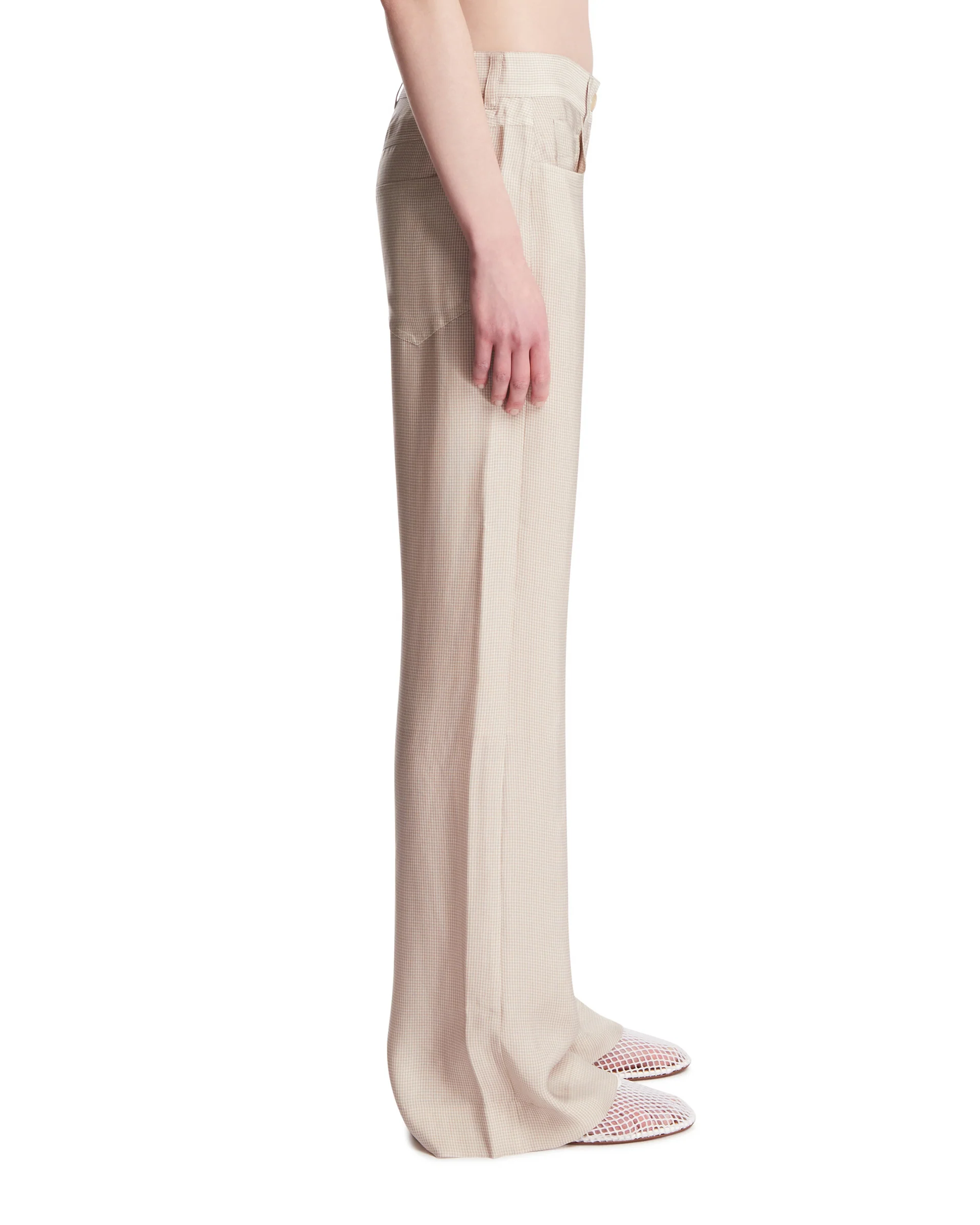 Pantaloni Fluidi A Quadretti Beige - Image 4