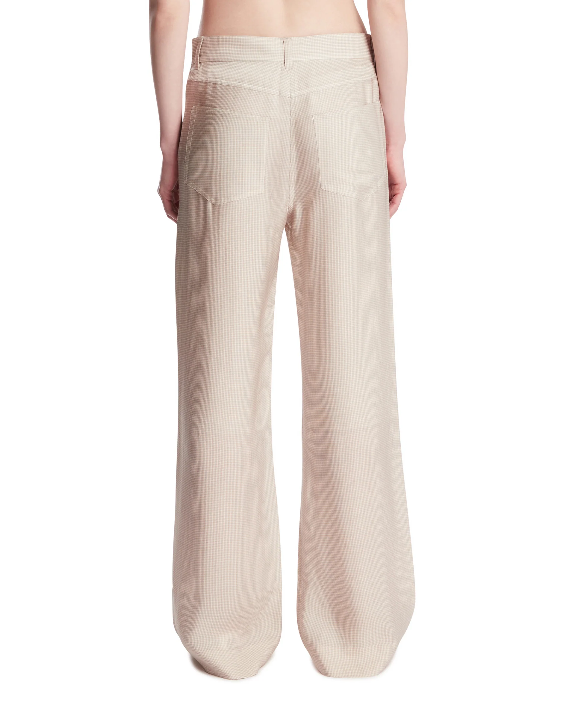 Pantaloni Fluidi A Quadretti Beige - Image 5
