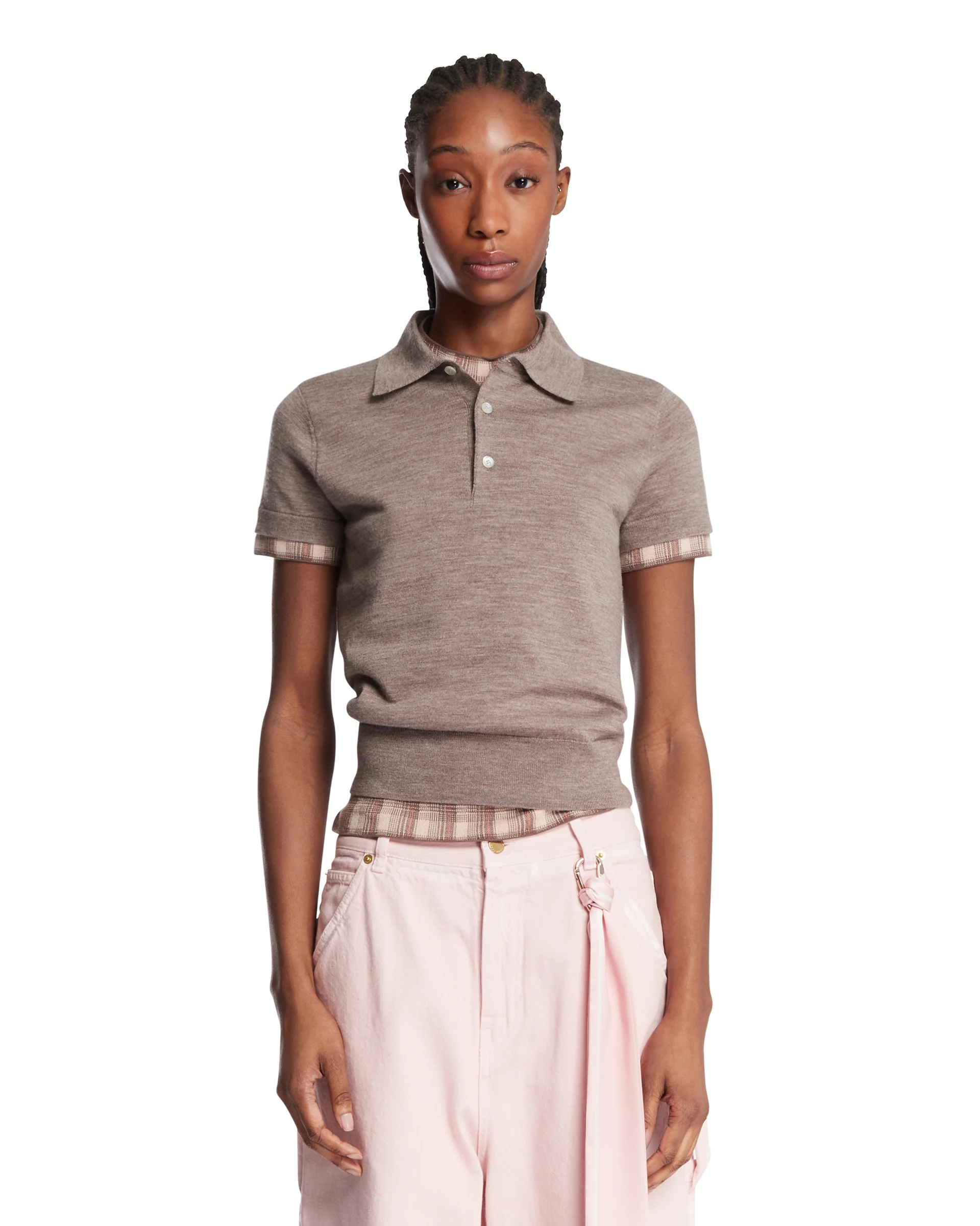 Polo In Lana A Maniche Corte Beige