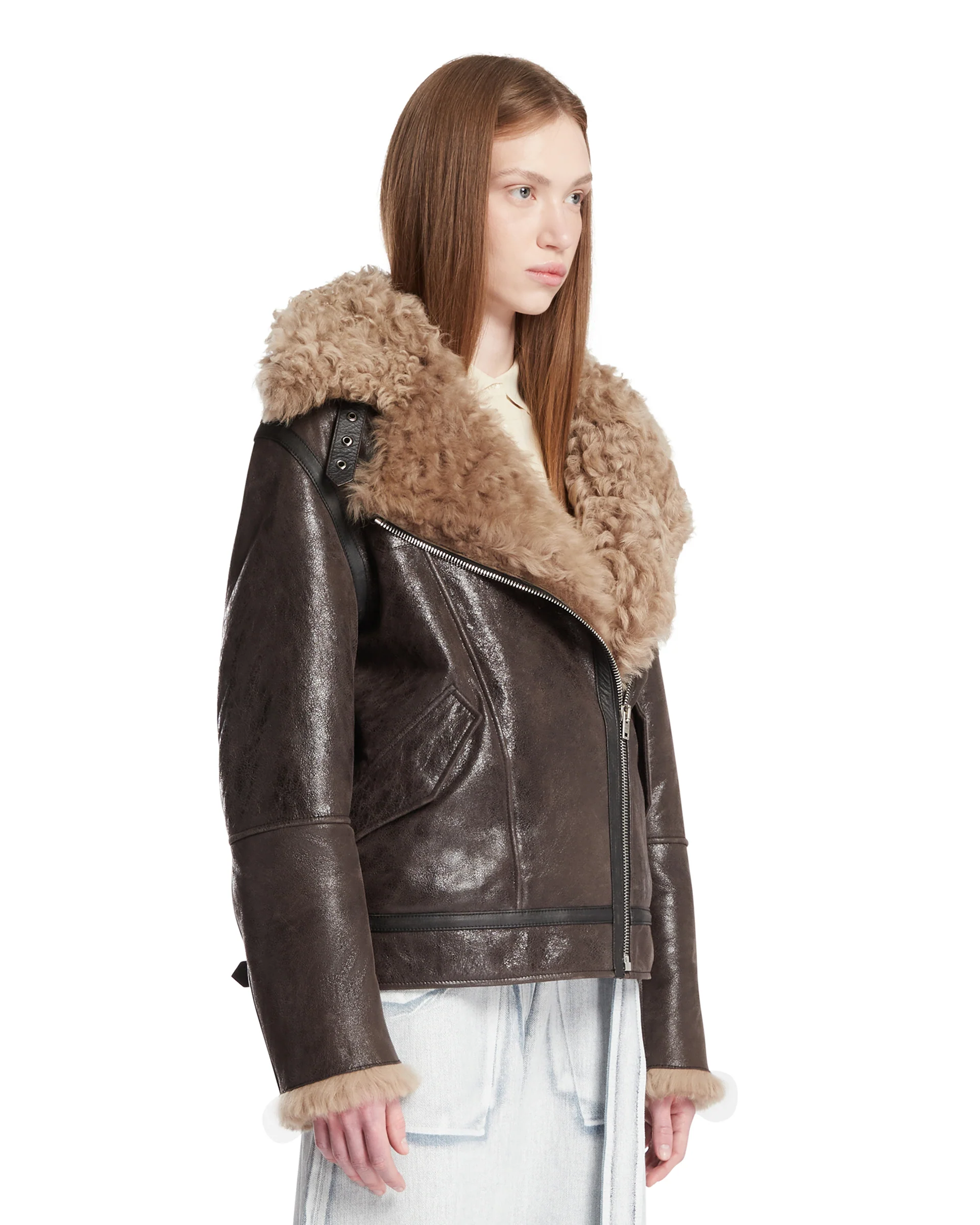 Shearling Jacket In Pelle Marrone - Image 2