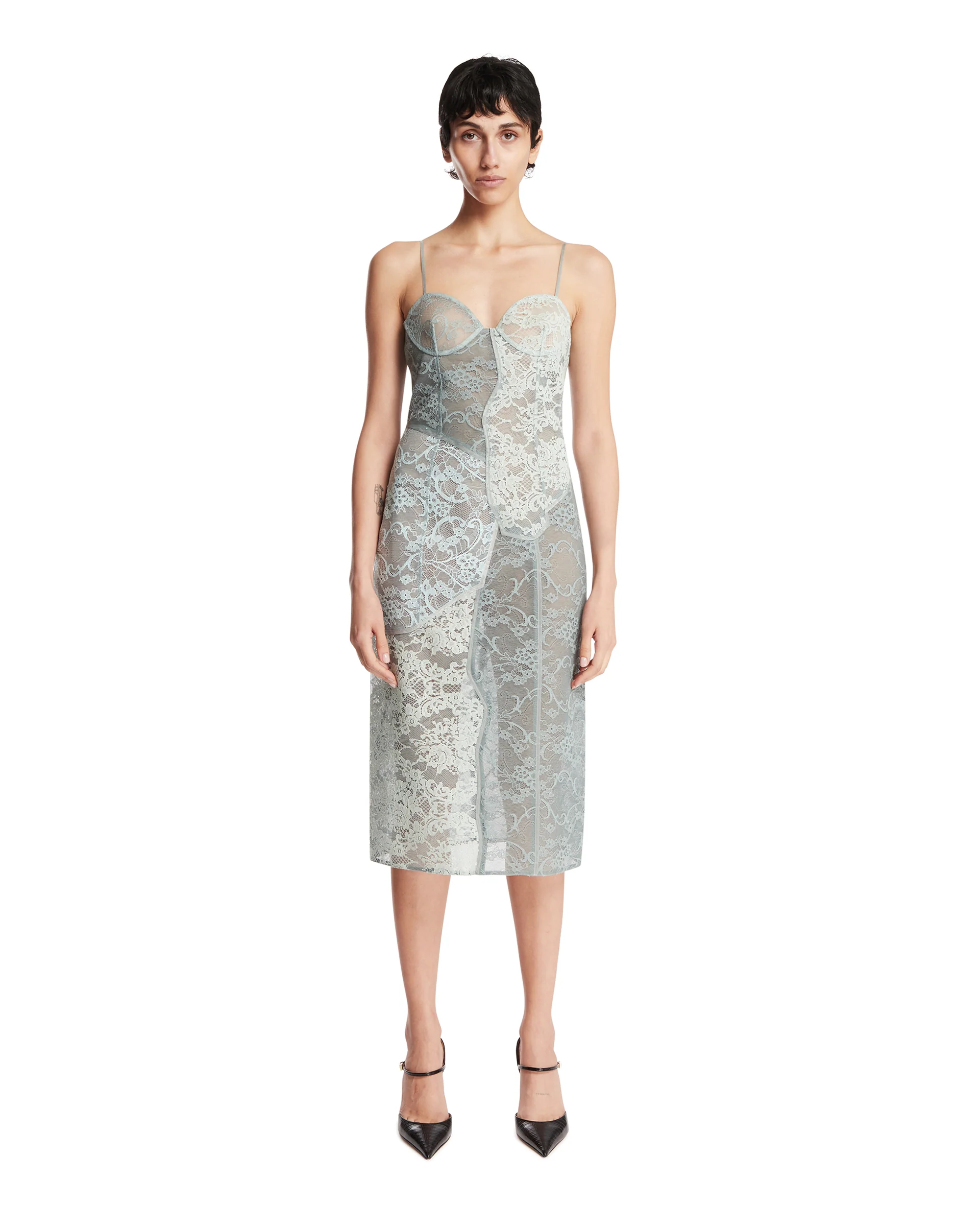 Abito Midi In Pizzo Azzurro