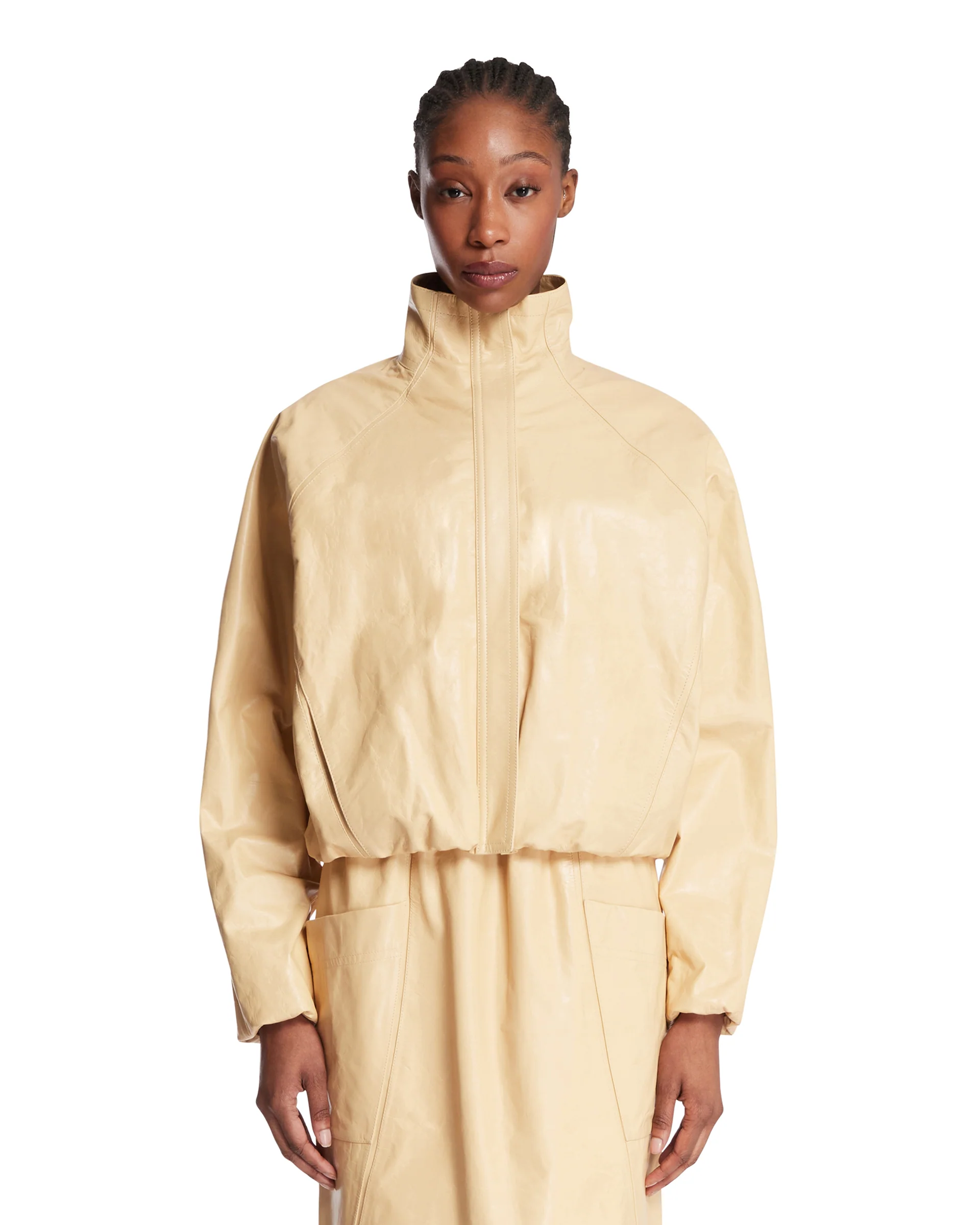 Giacca In Pelle Beige