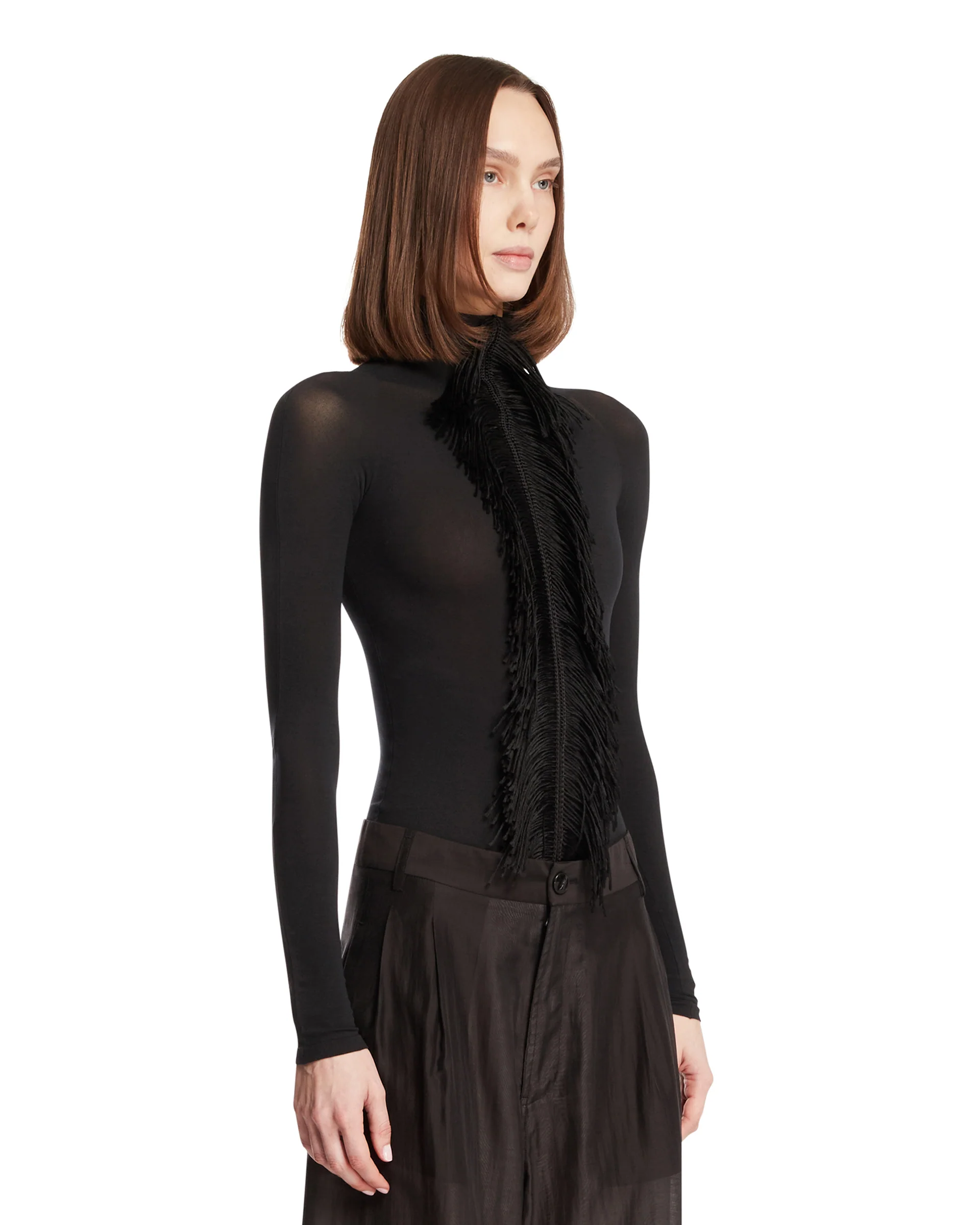 Top Aderente Con Frange Nero - Image 2