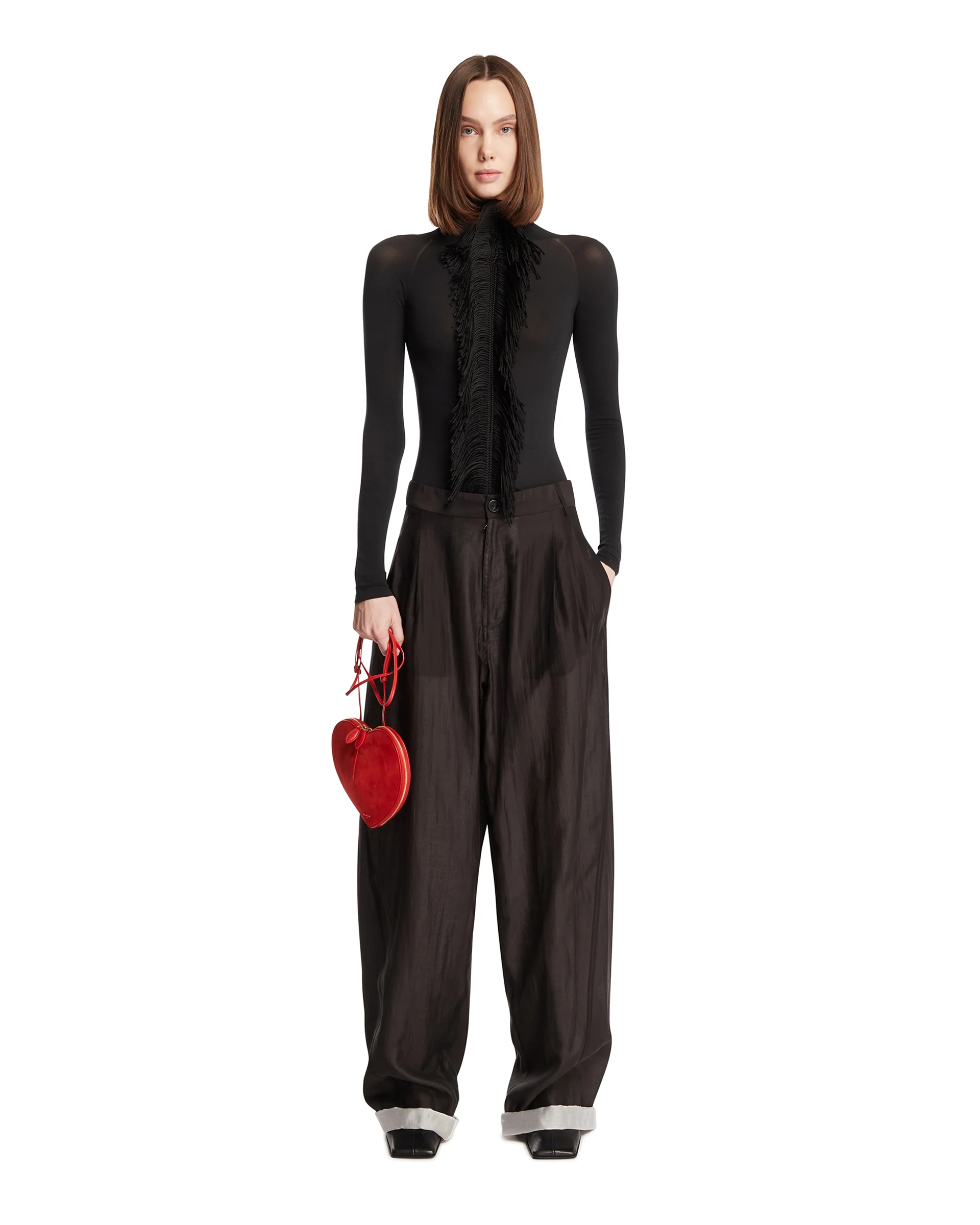 Top Aderente Con Frange Nero - Image 3