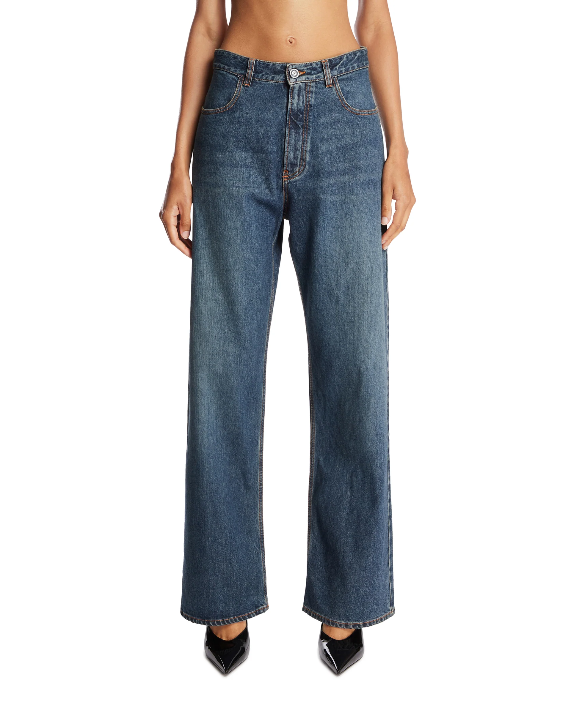 Pantaloni A Vita Bassa In Denim Blu