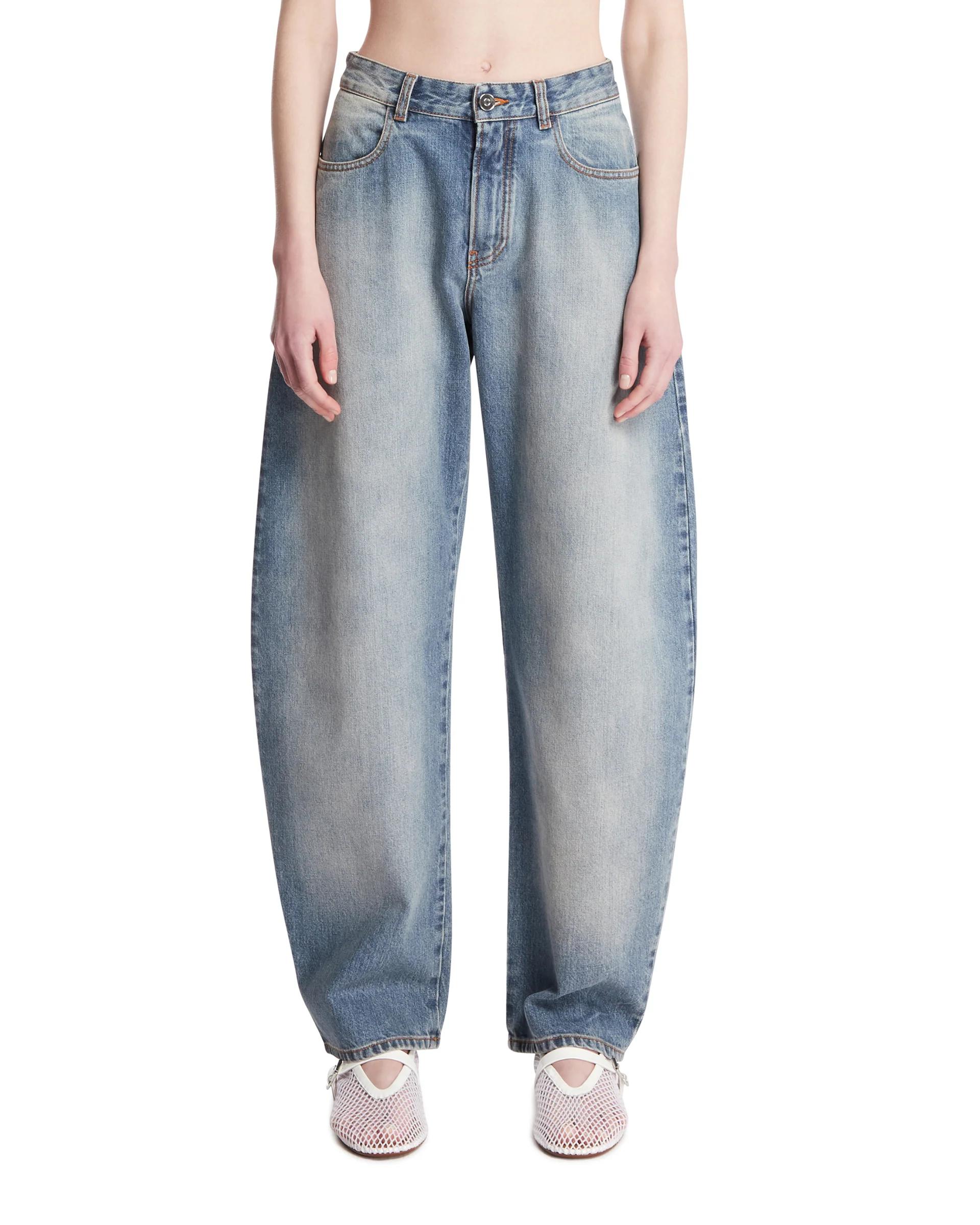 Jeans Arrotondati A Vita Bassa Blu