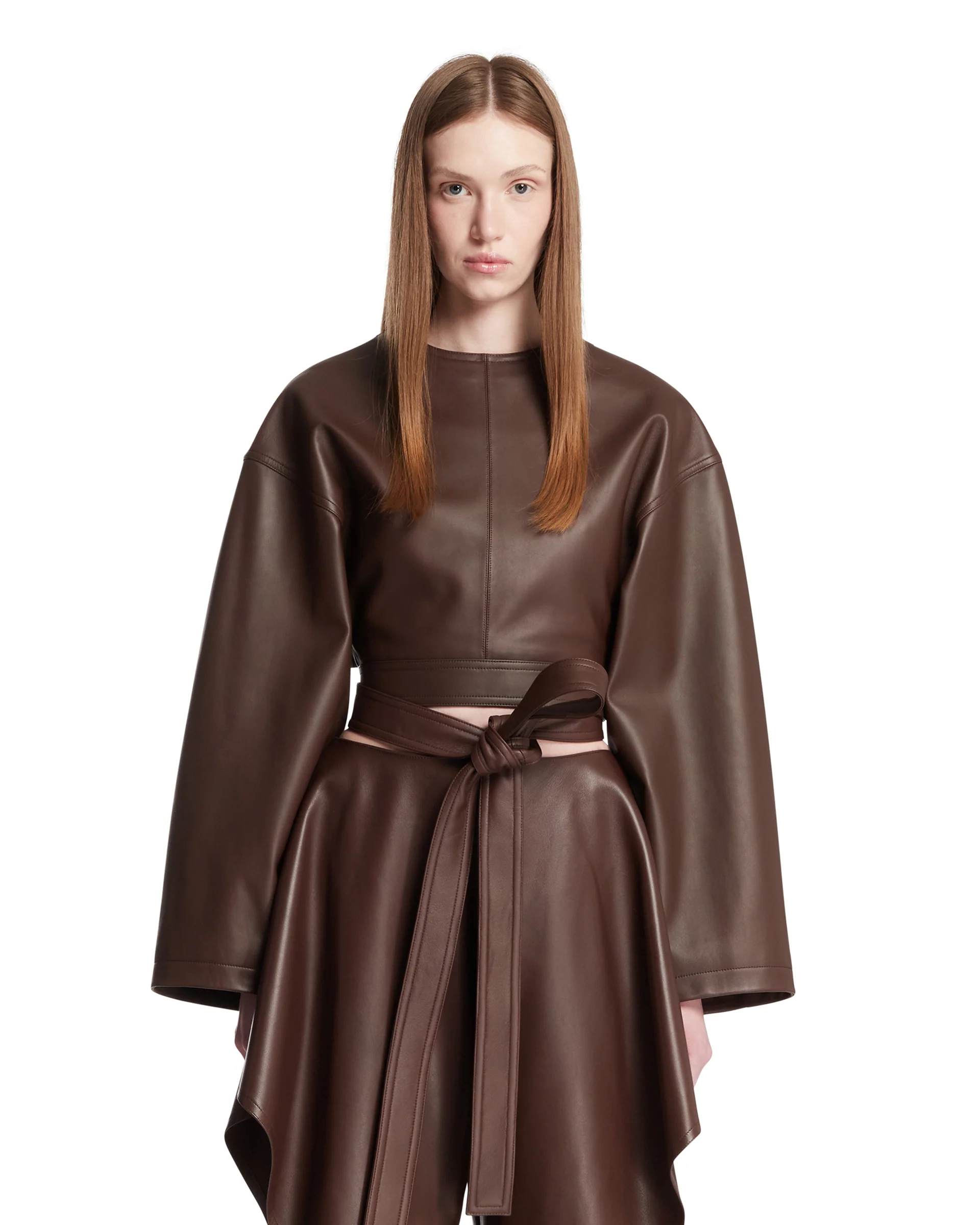 Top Con Cintura In Pelle Marrone