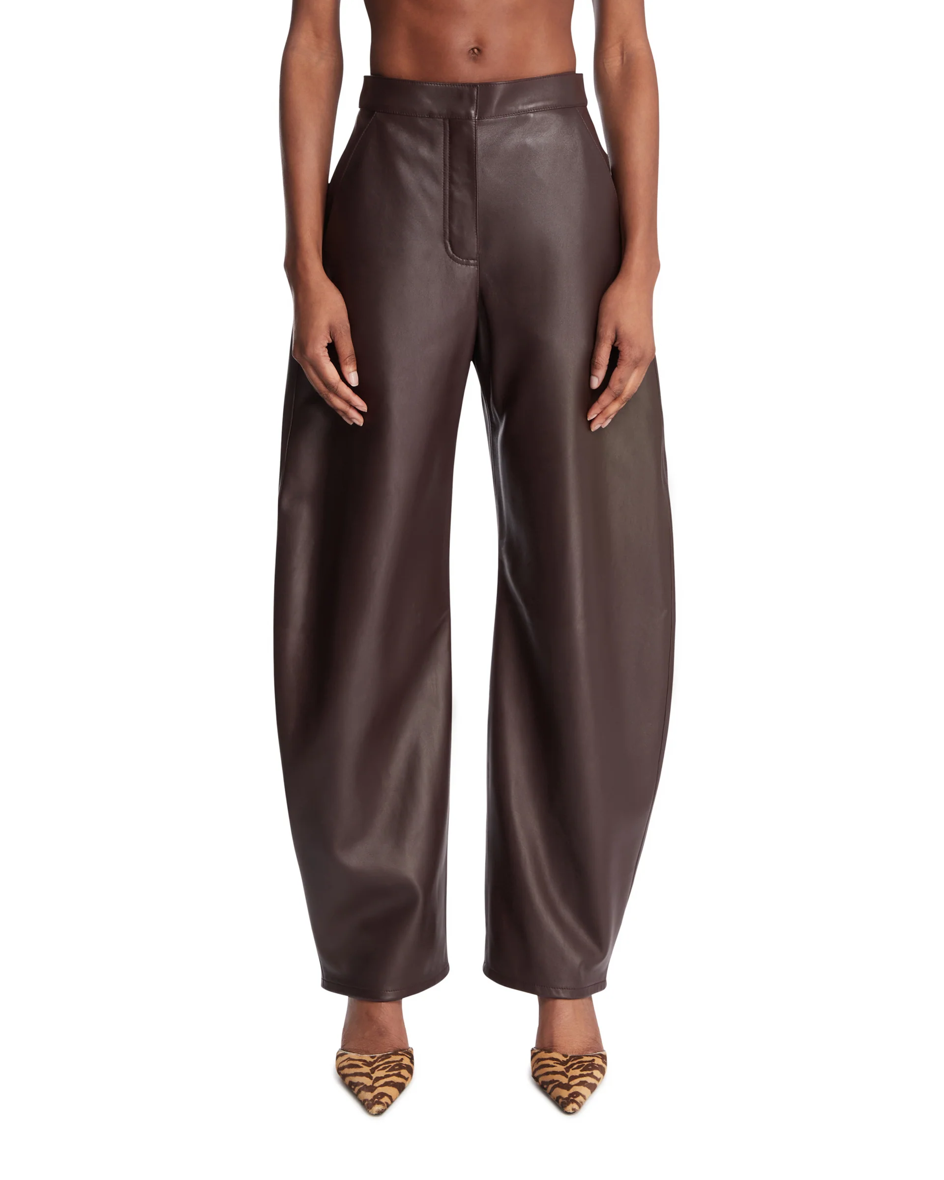 Pantaloni Arrotondati In Pelle Marroni