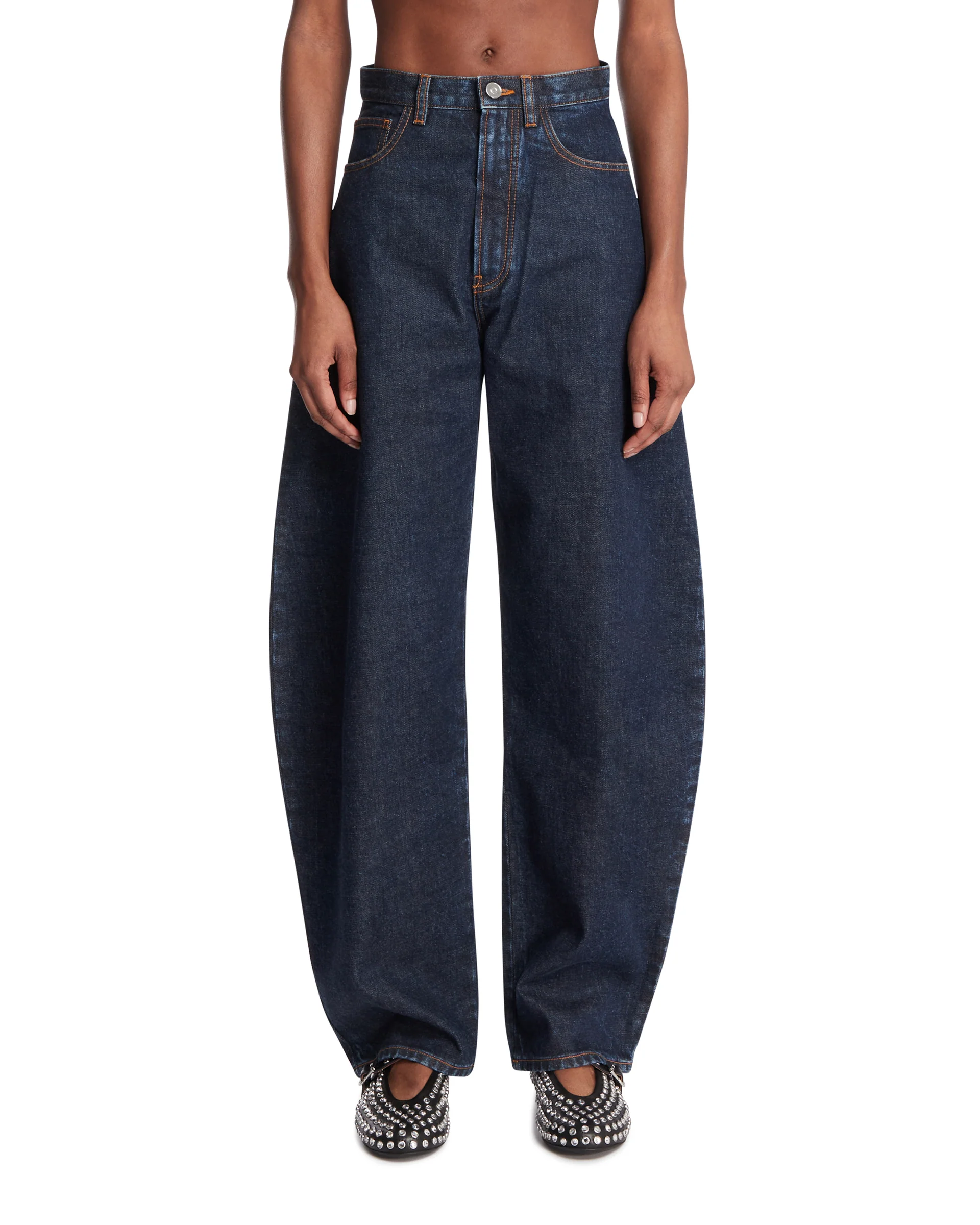 Pantaloni Arrotondati In Denim Blu Scuro