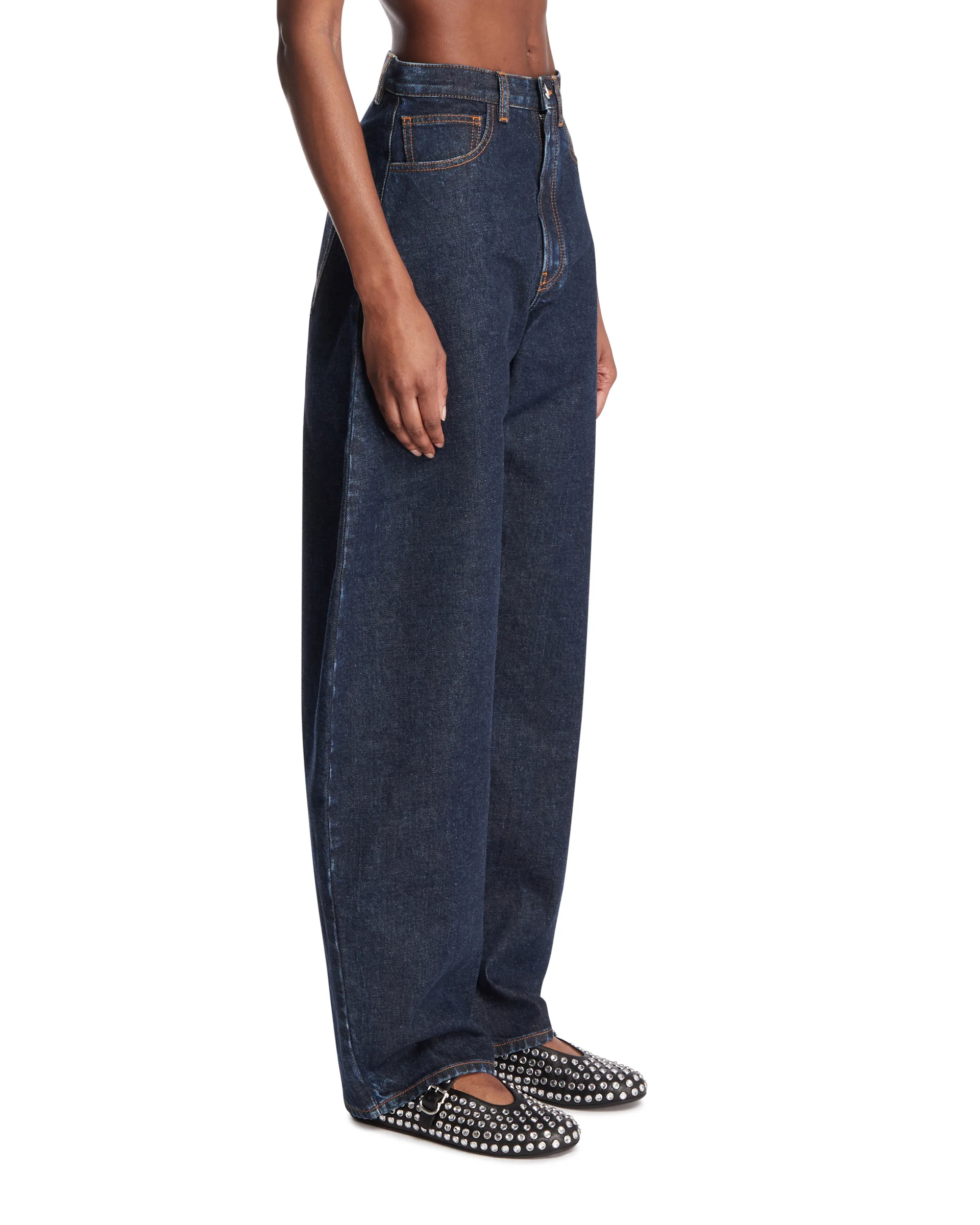 Pantaloni Arrotondati In Denim Blu Scuro - Image 2