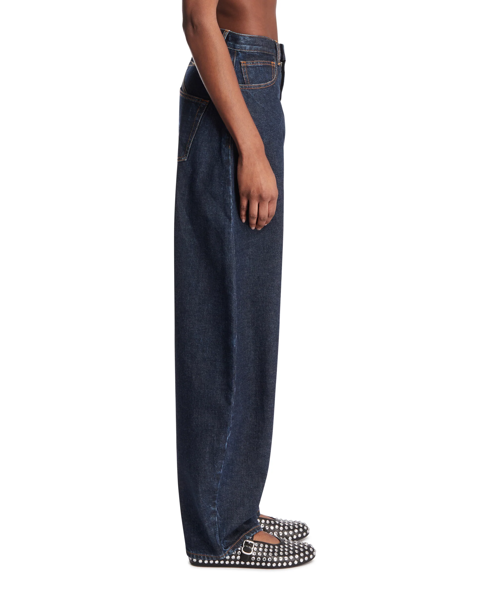 Pantaloni Arrotondati In Denim Blu Scuro - Image 4