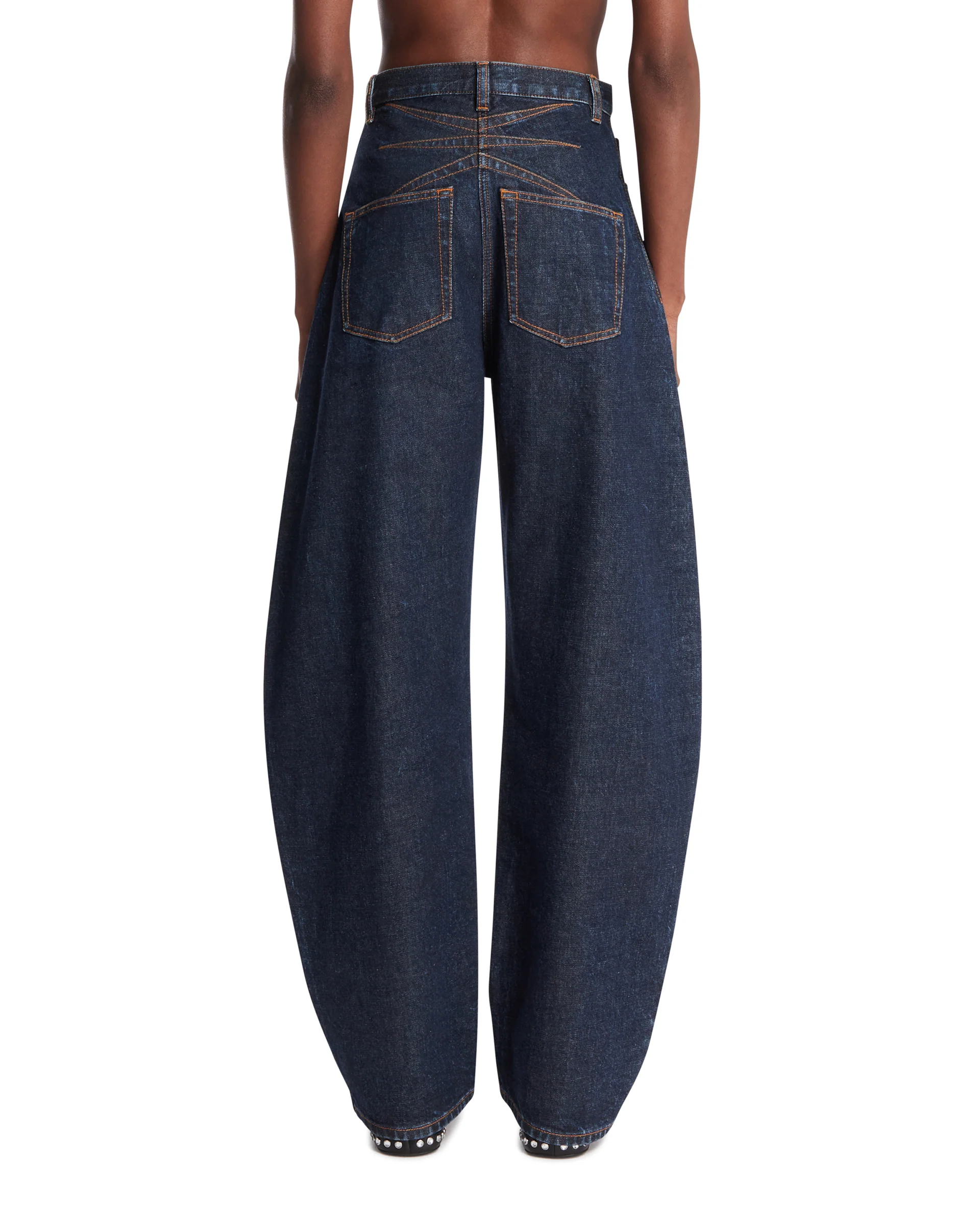 Pantaloni Arrotondati In Denim Blu Scuro - Image 5