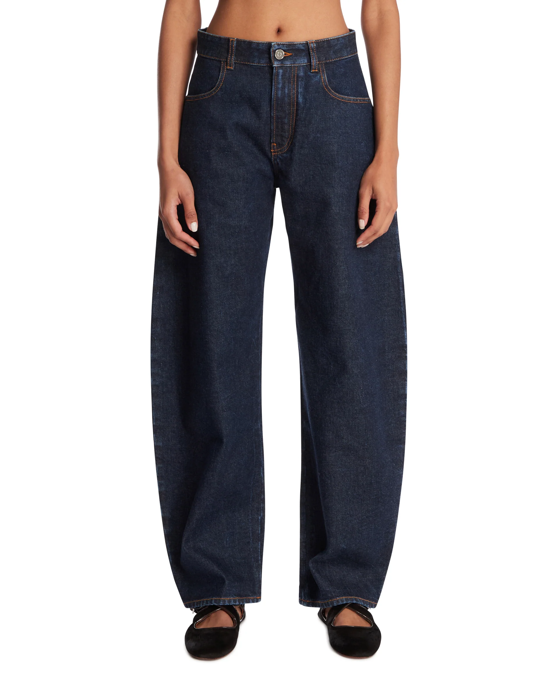 Pantaloni Arrotondati In Denim Blu Scuro