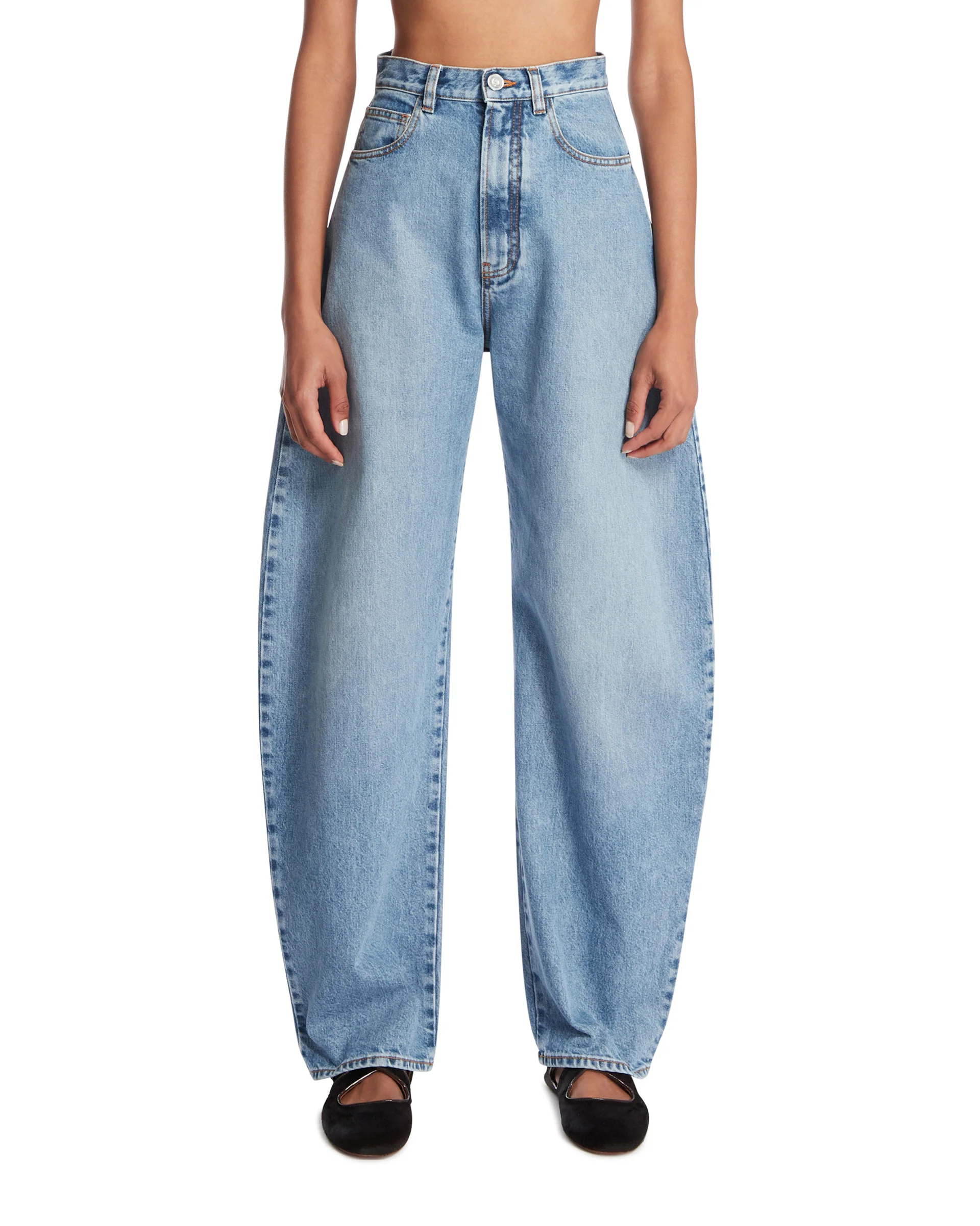 Pantaloni In Denim Arrotondati Azzurri