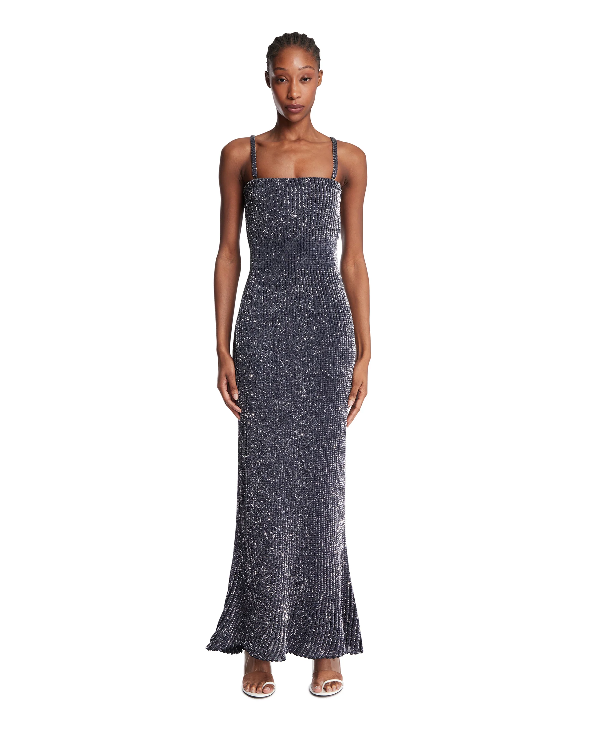 Abito In Maglia Lungo Con Paillettes