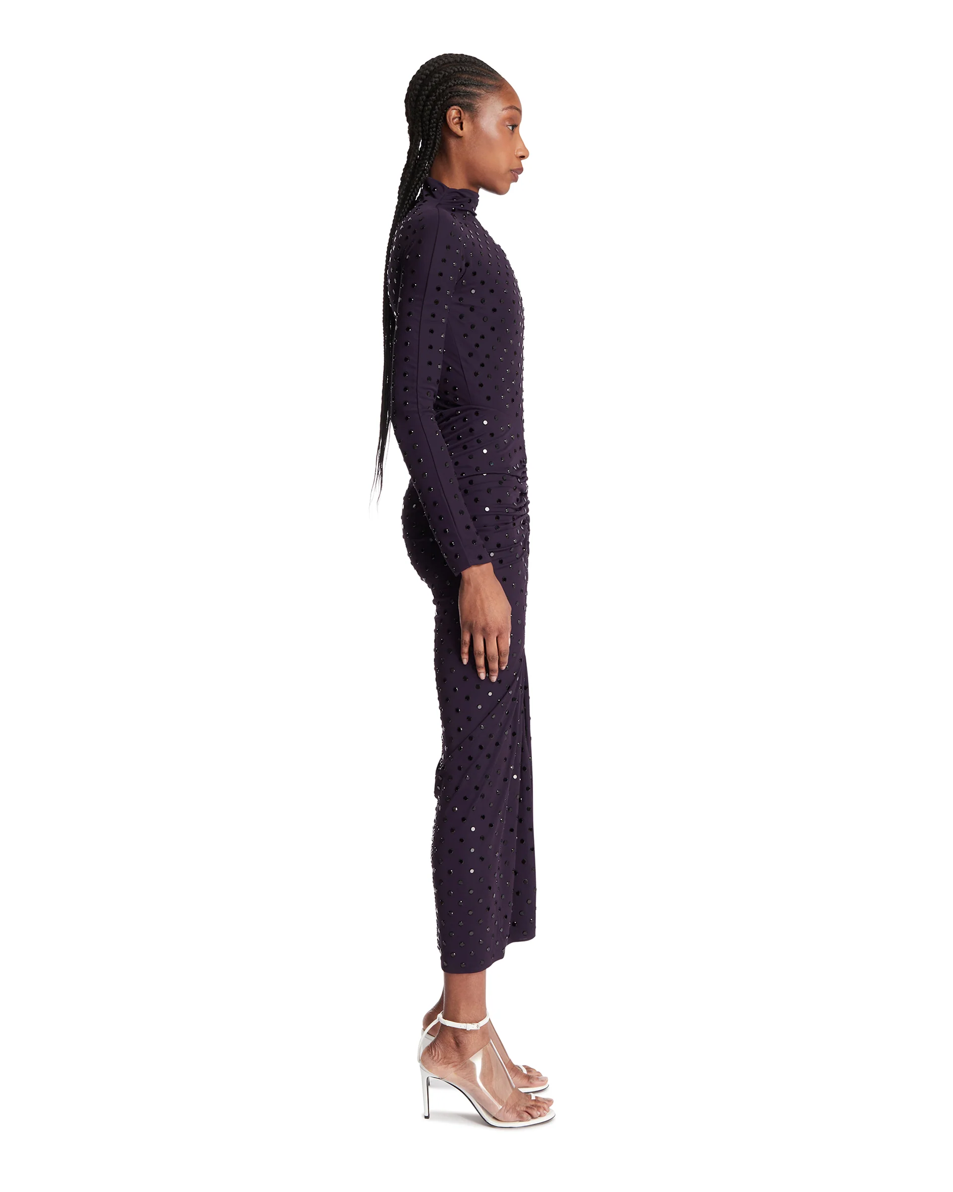 Abito Drappeggiato Con Strass Viola - Image 4