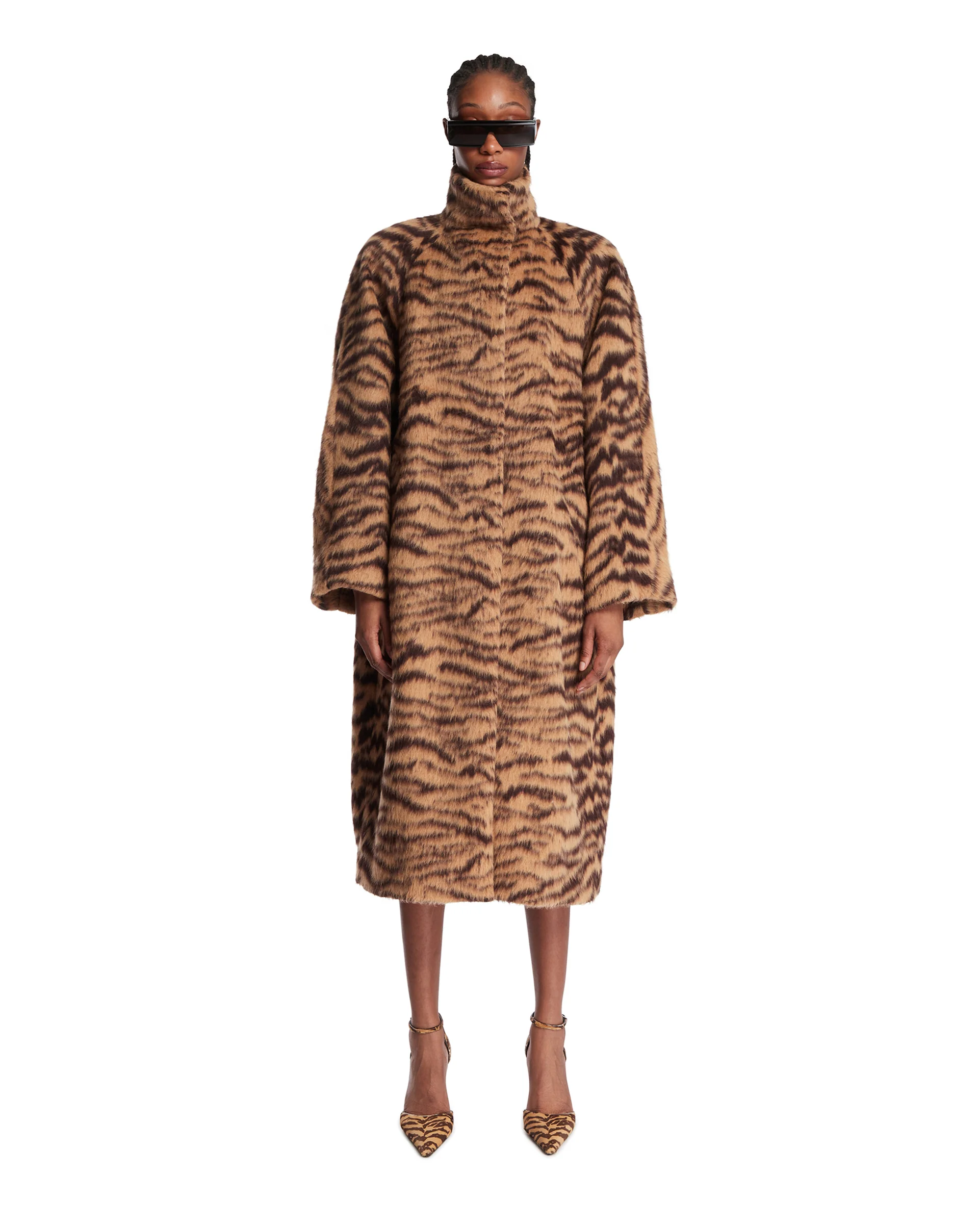 Cappotto Arrotondato In Lana Tigrato