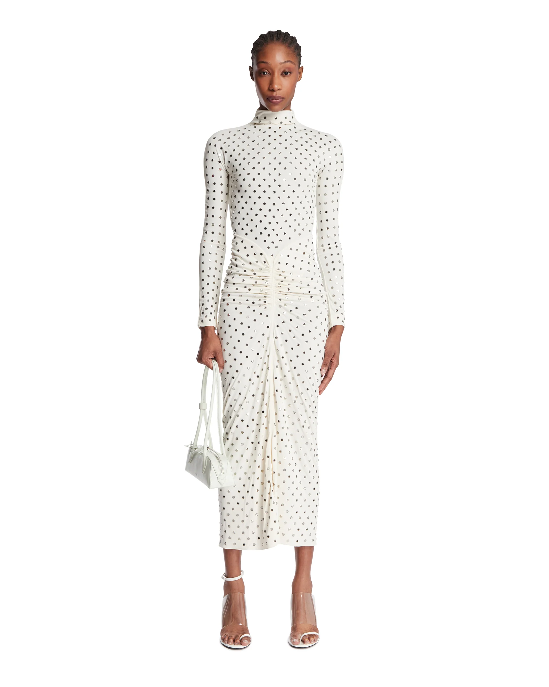 Abito Drappeggiato Con Strass Bianco - Image 3