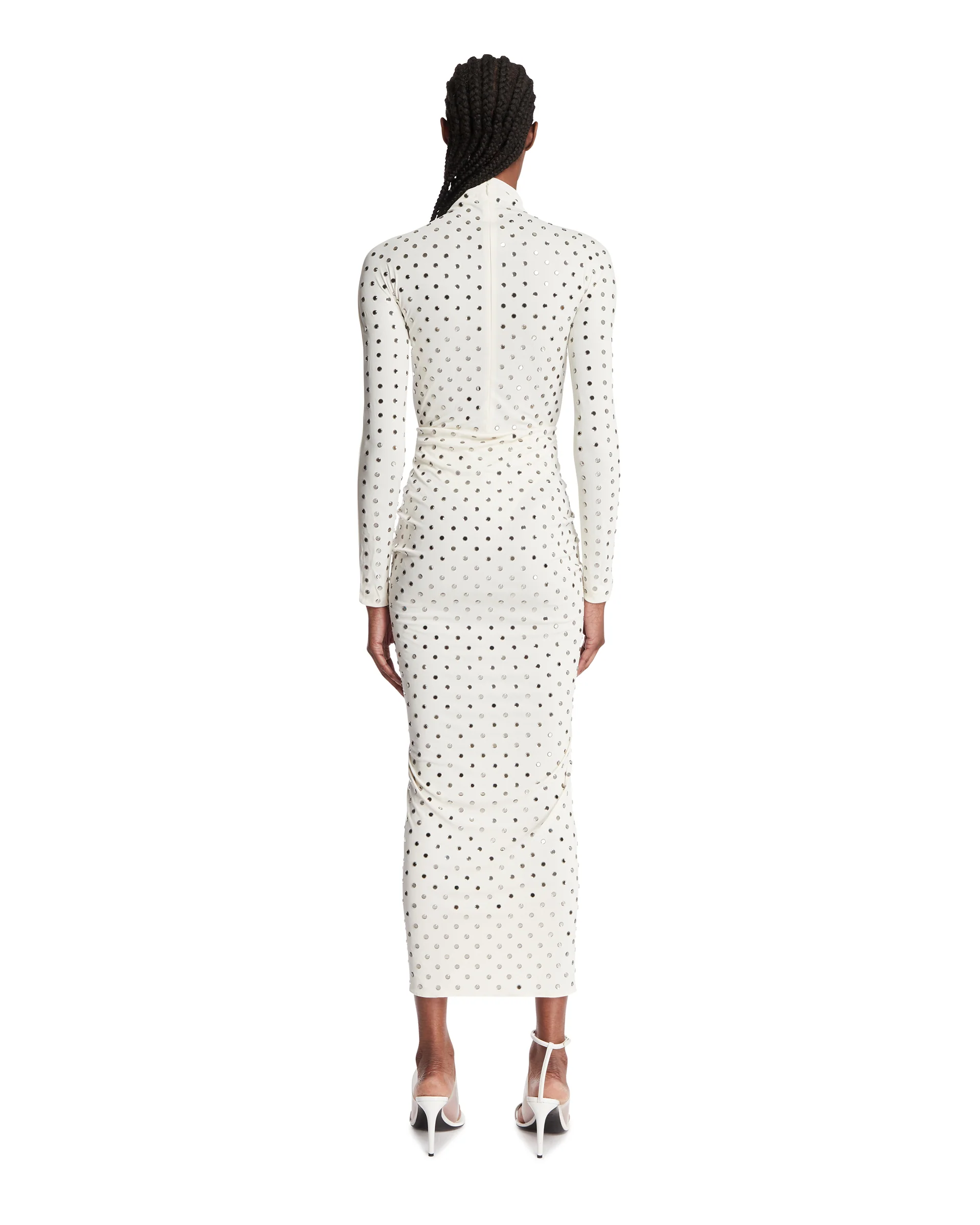 Abito Drappeggiato Con Strass Bianco - Image 5
