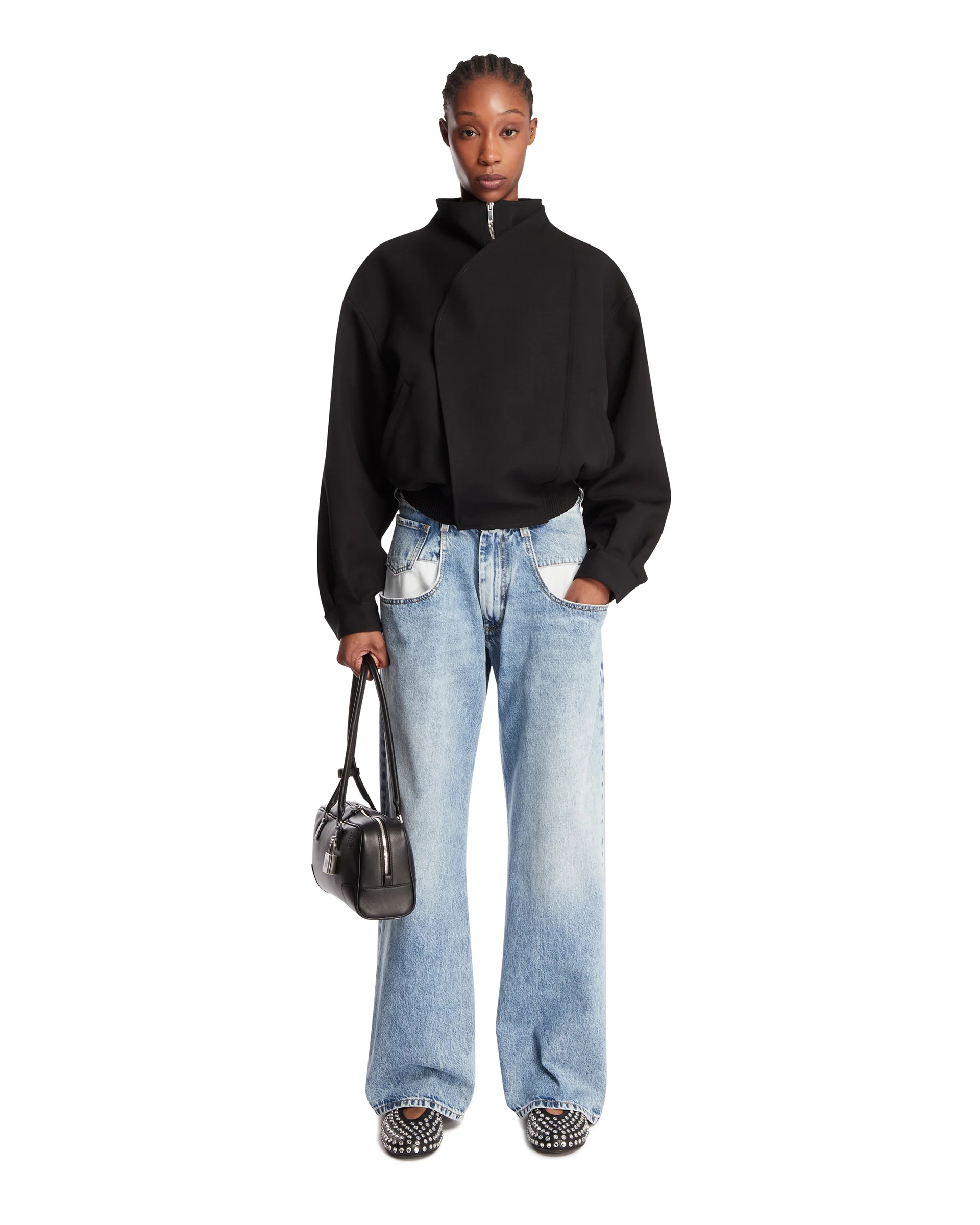 Giacca Bomber In Lana Nera - Image 3