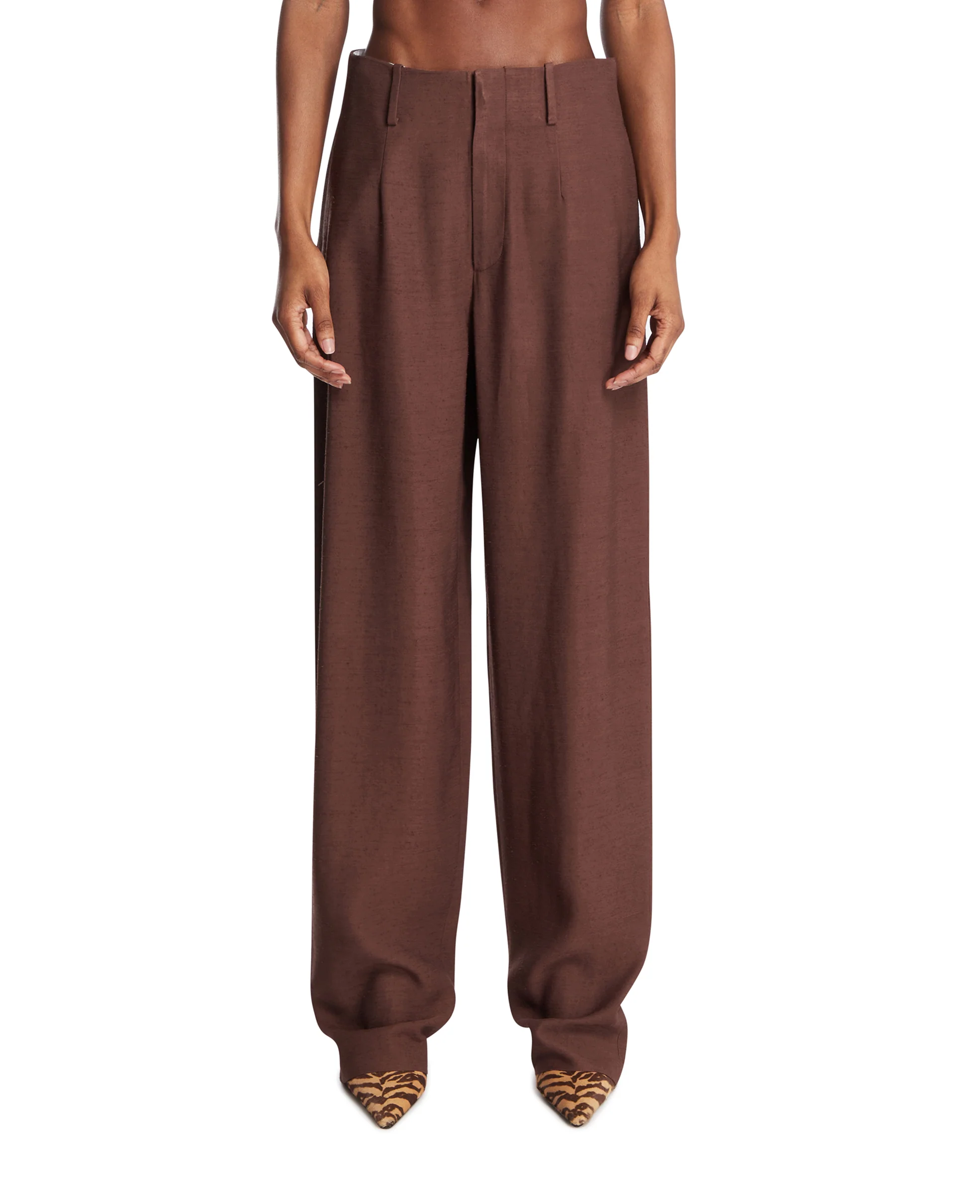 Pantaloni Temi In Viscosa Marroni