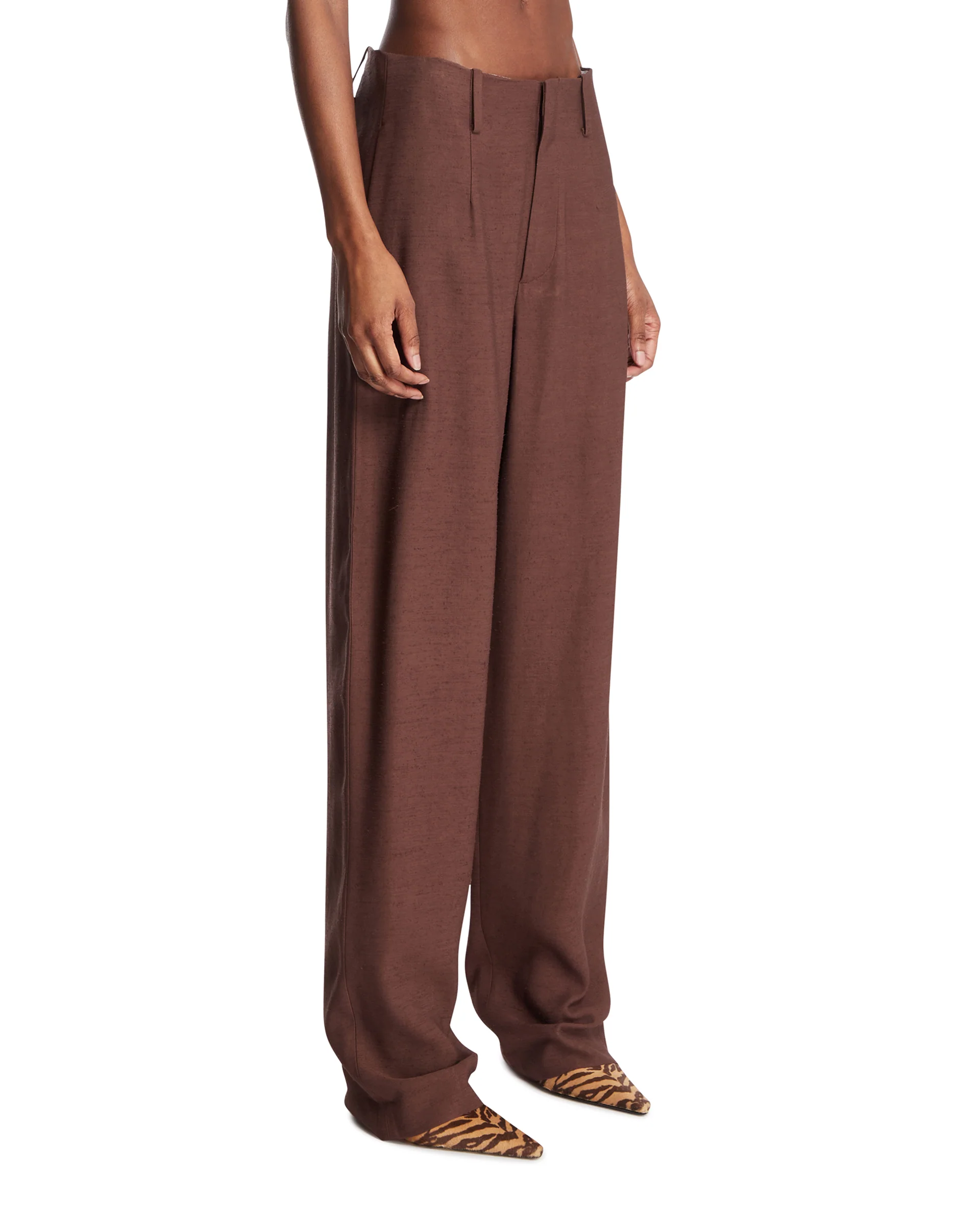 Pantaloni Temi In Viscosa Marroni - Image 2