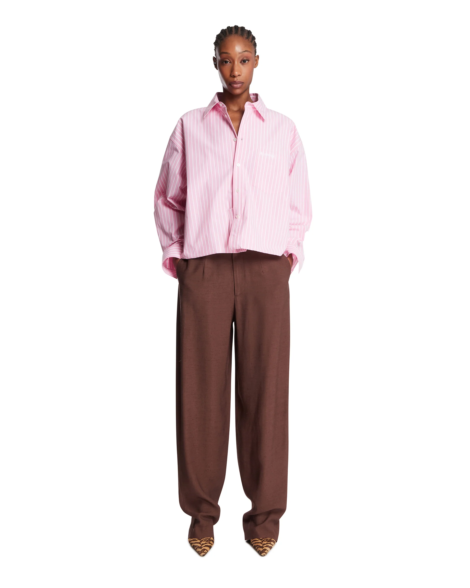 Pantaloni Temi In Viscosa Marroni - Image 3
