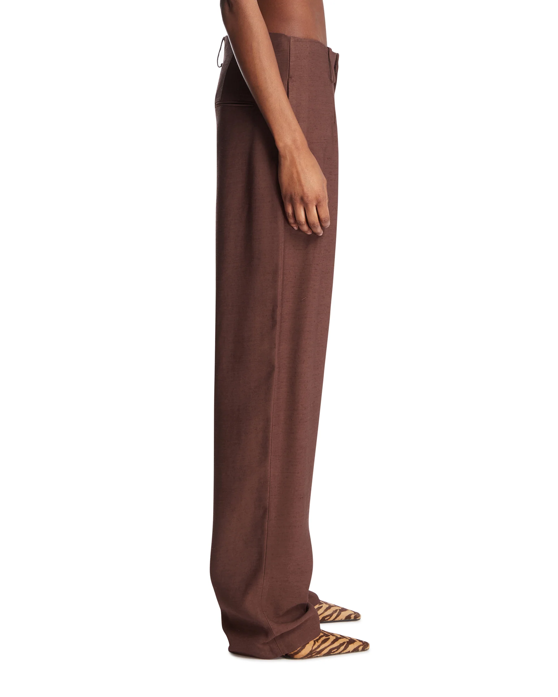 Pantaloni Temi In Viscosa Marroni - Image 4