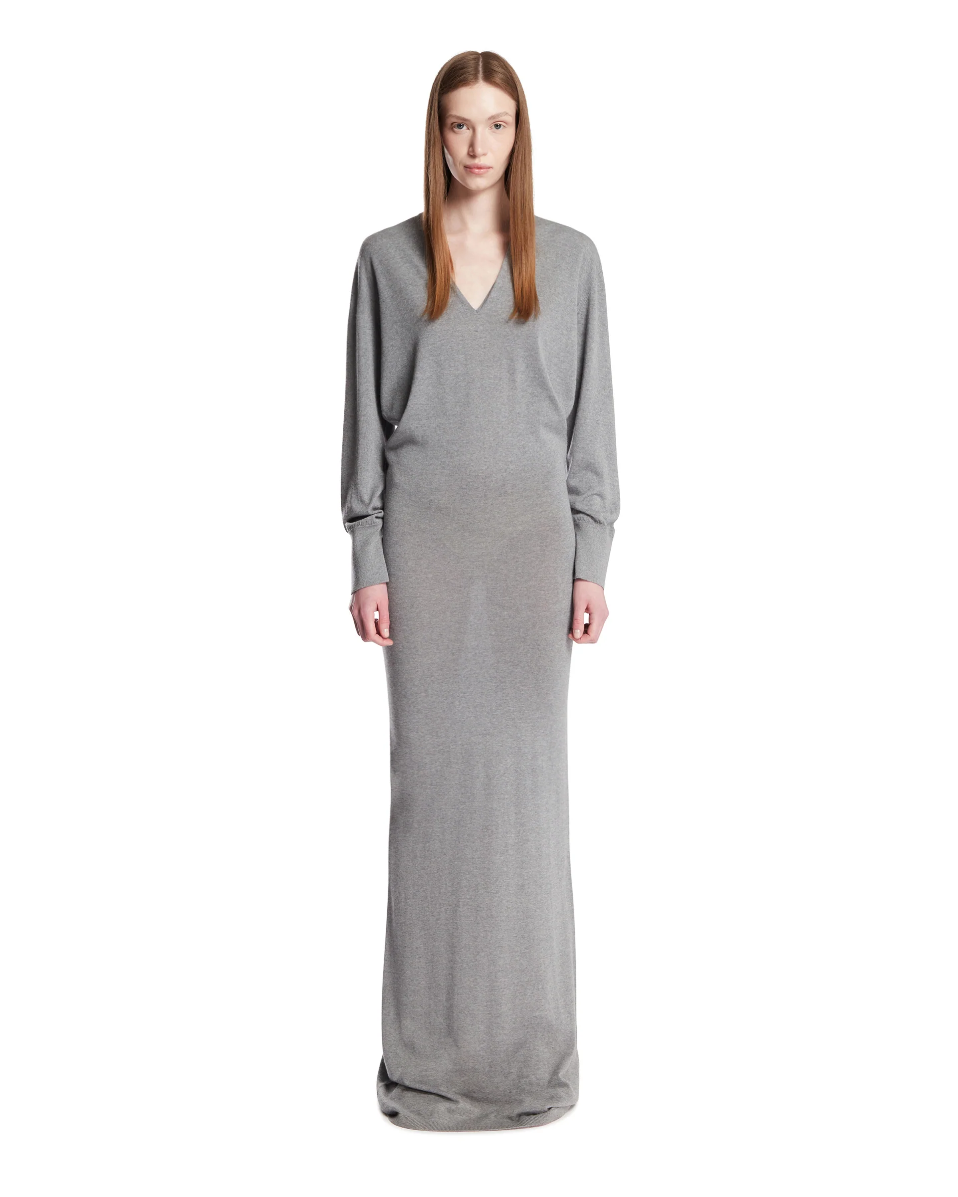 Abito Lungo In Lana E Cashmere Grigio