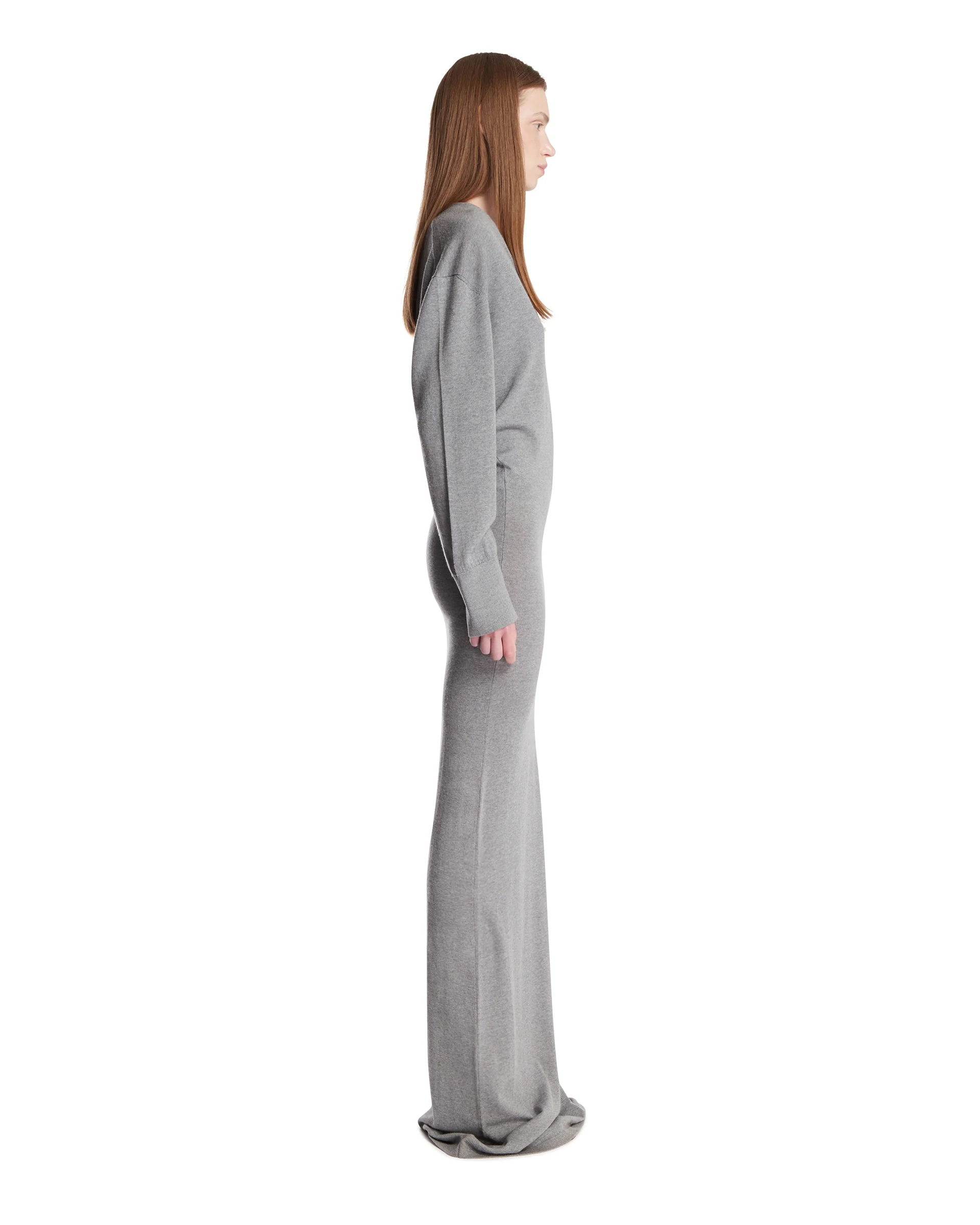 Abito Lungo In Lana E Cashmere Grigio - Image 4