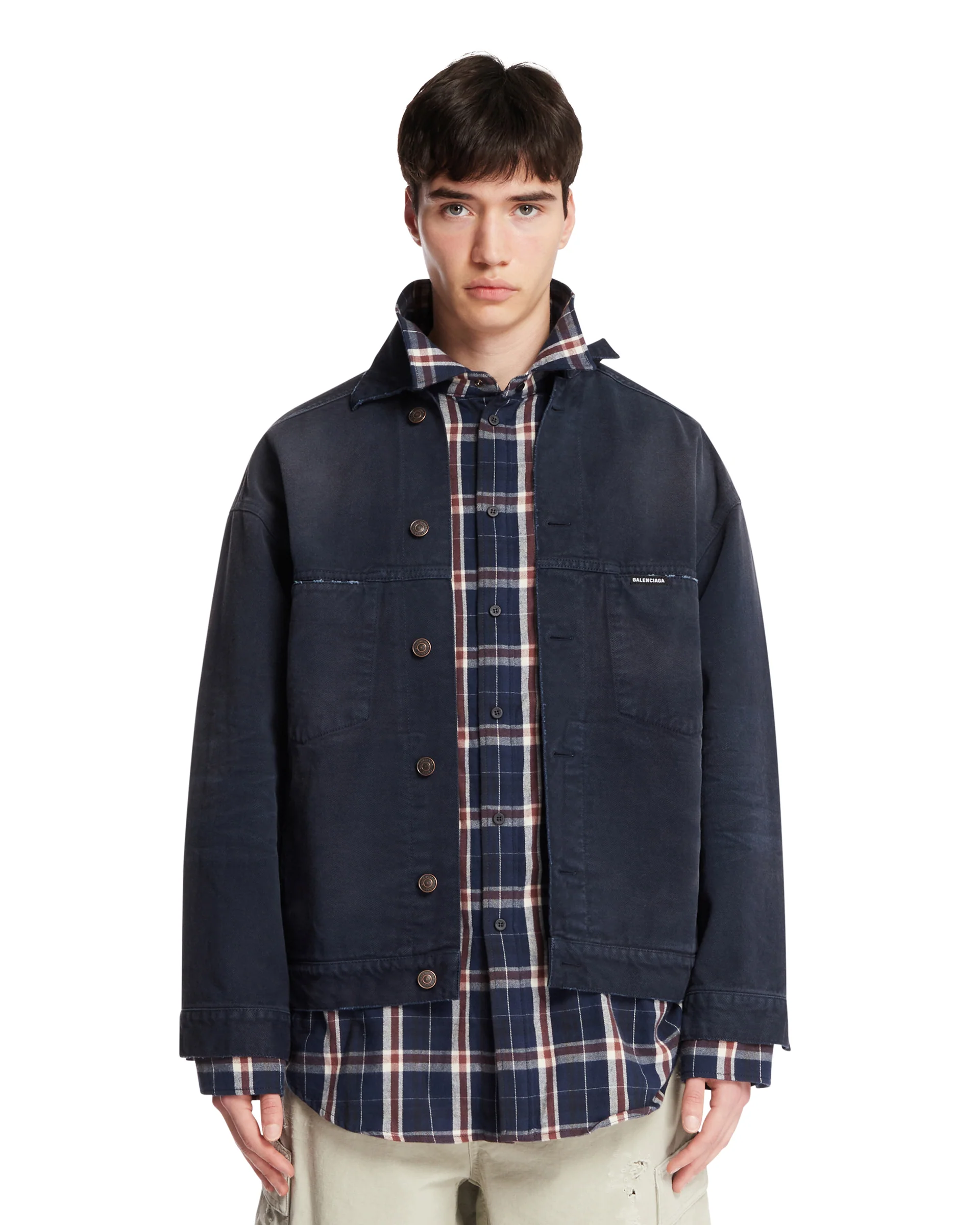 Giacca-Camicia Patched In Denim Blu