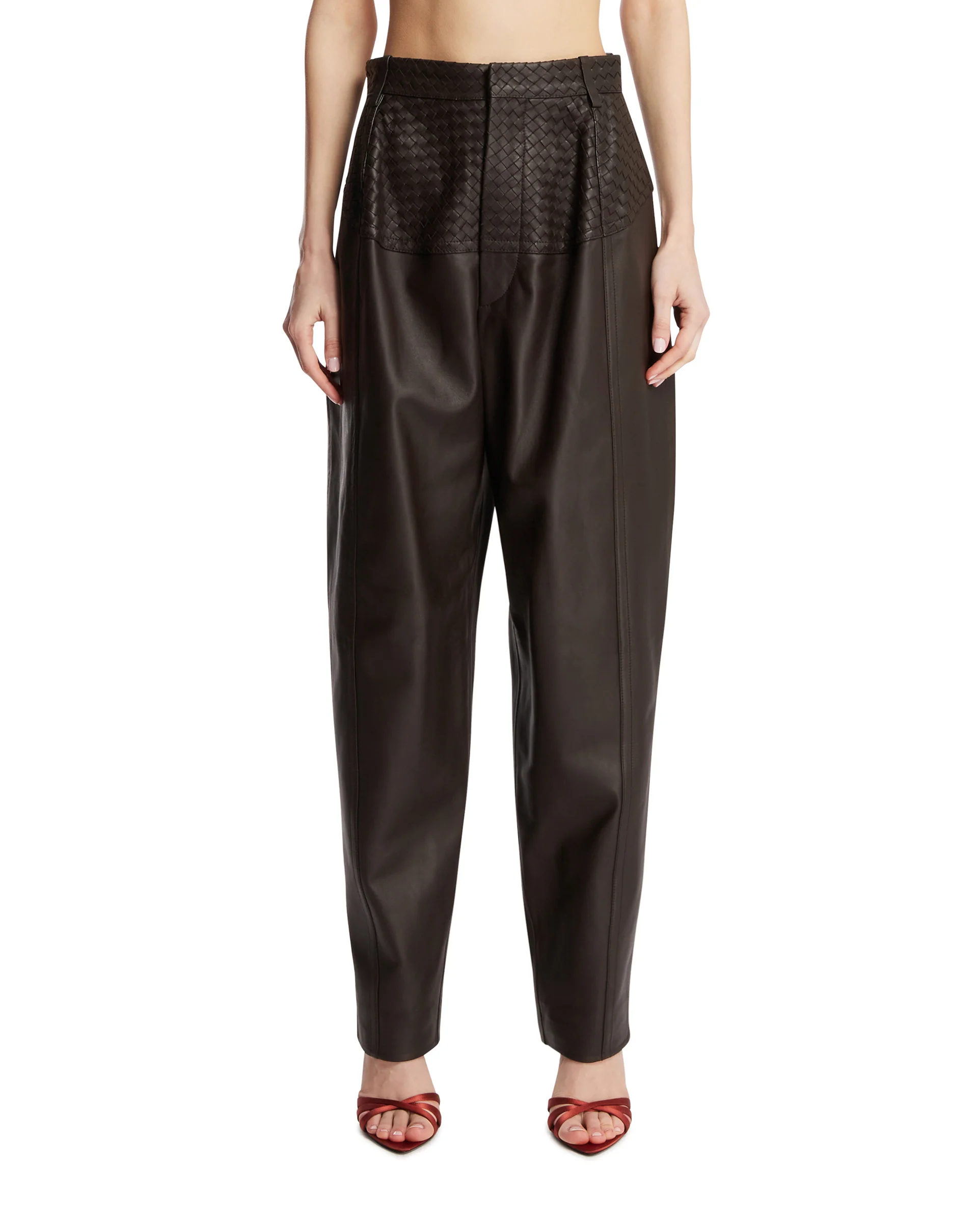 Pantaloni In Pelle Marroni