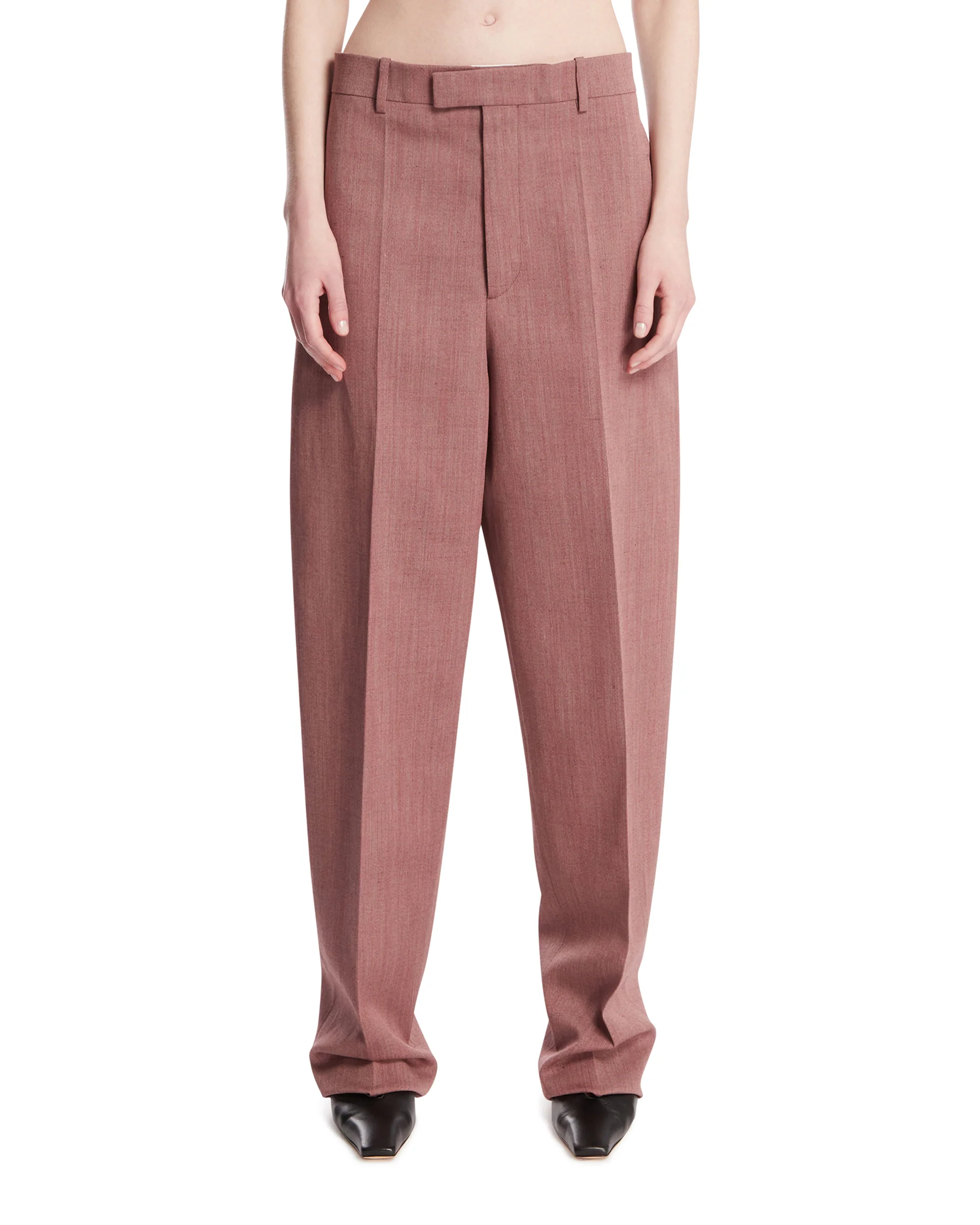 Pantaloni In Lana E Lino Rosa