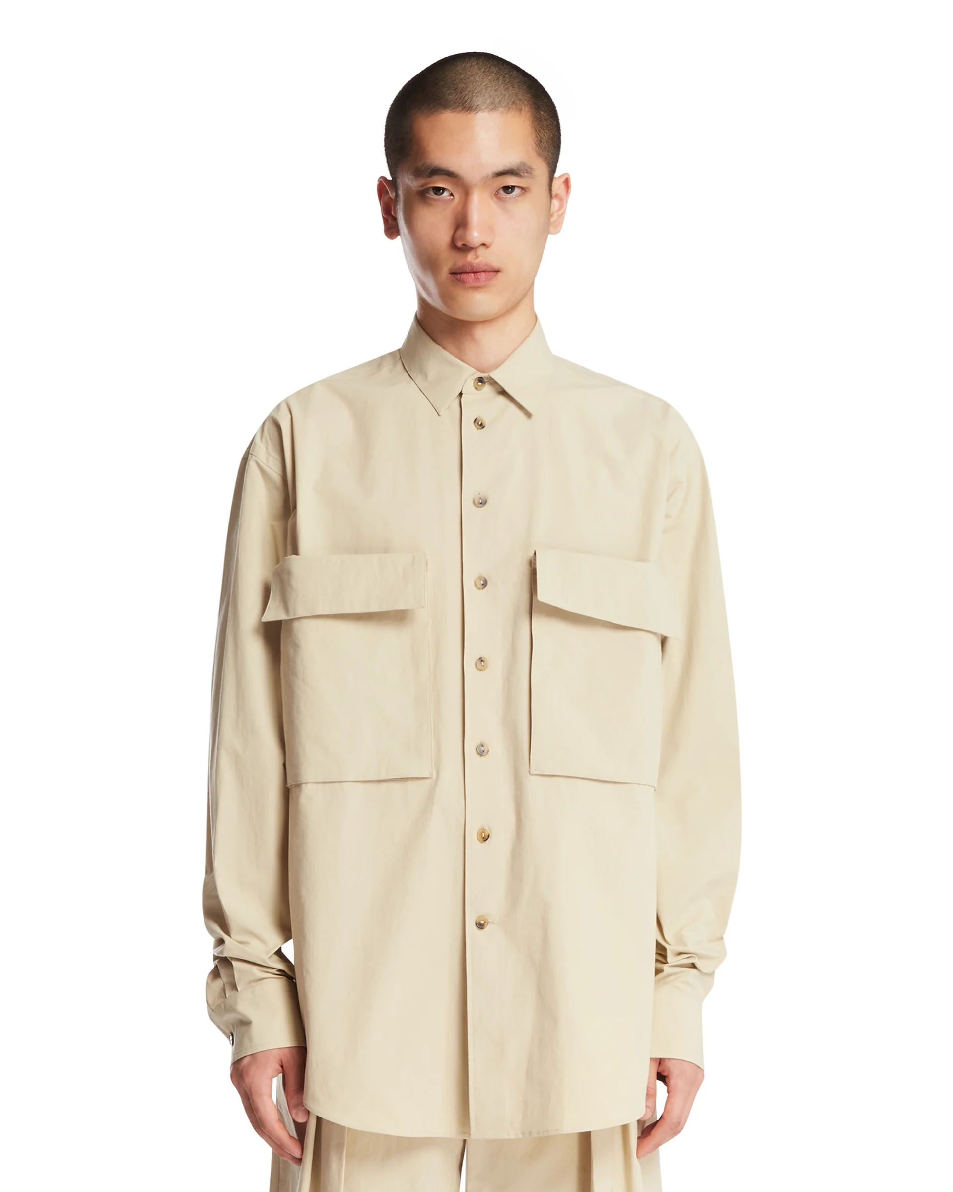 Camicia Con Tasche In Cotone Beige