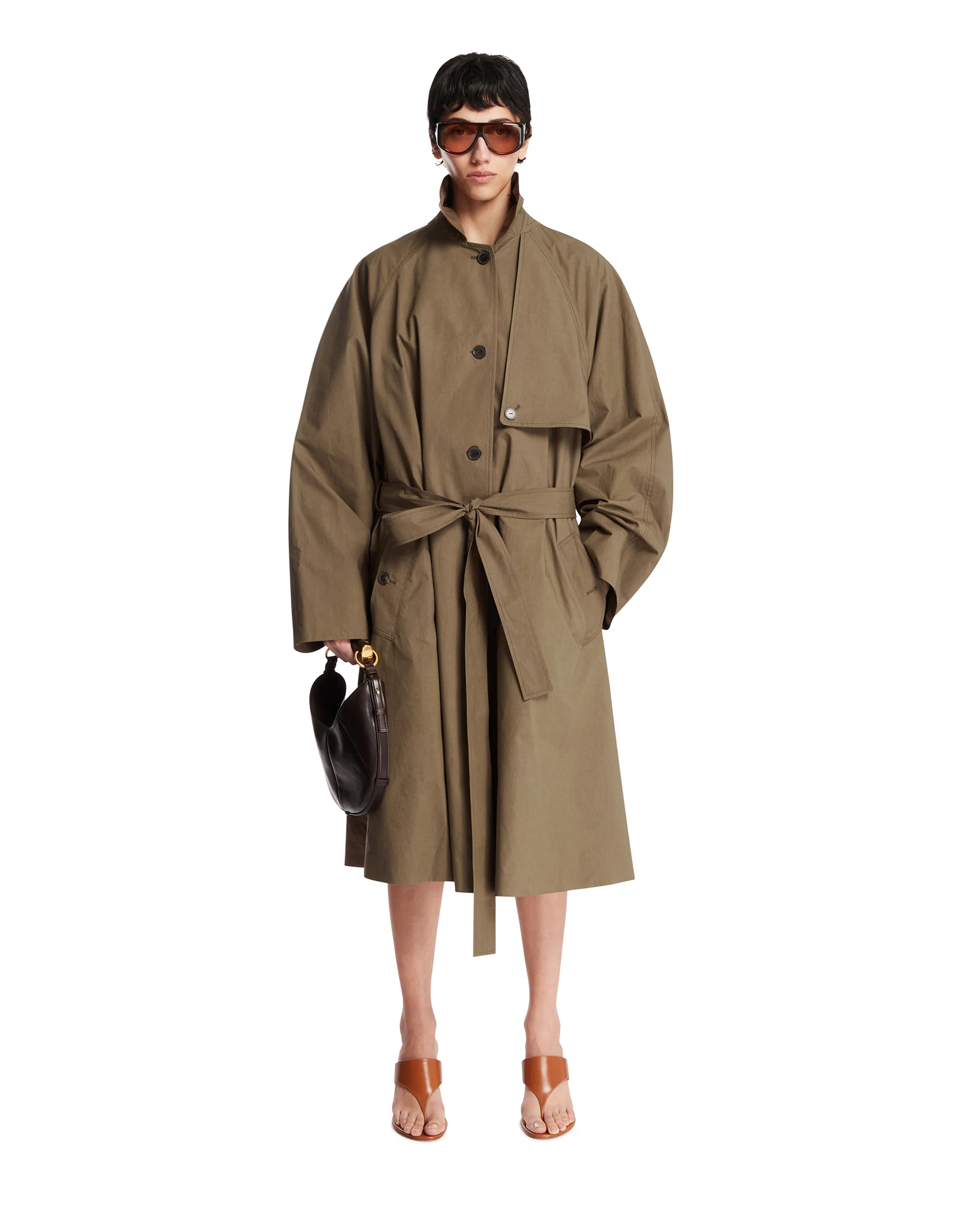 Trench Oversize In Seta Marrone - Image 3
