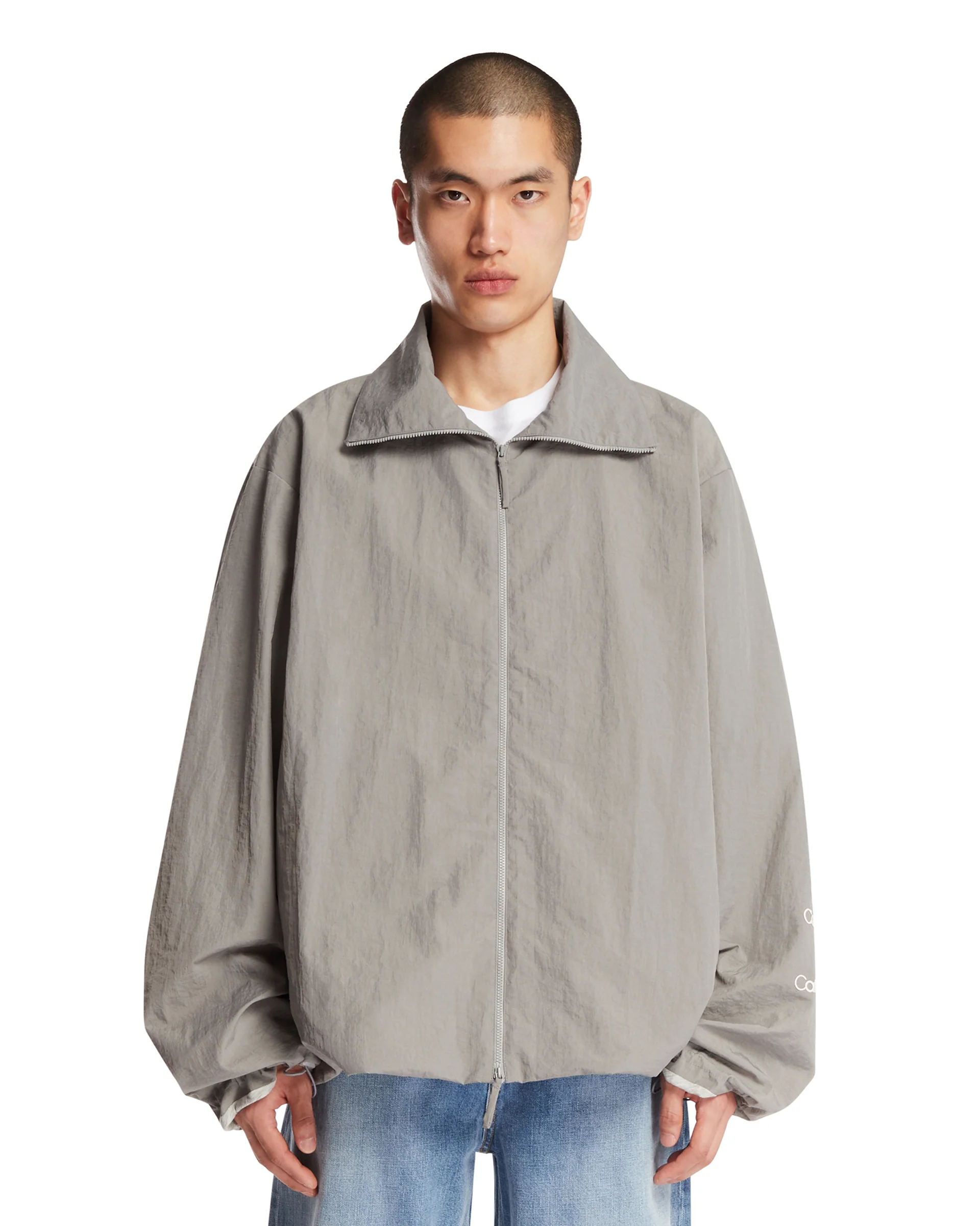 Giacca In Nylon Con Zip Grigia
