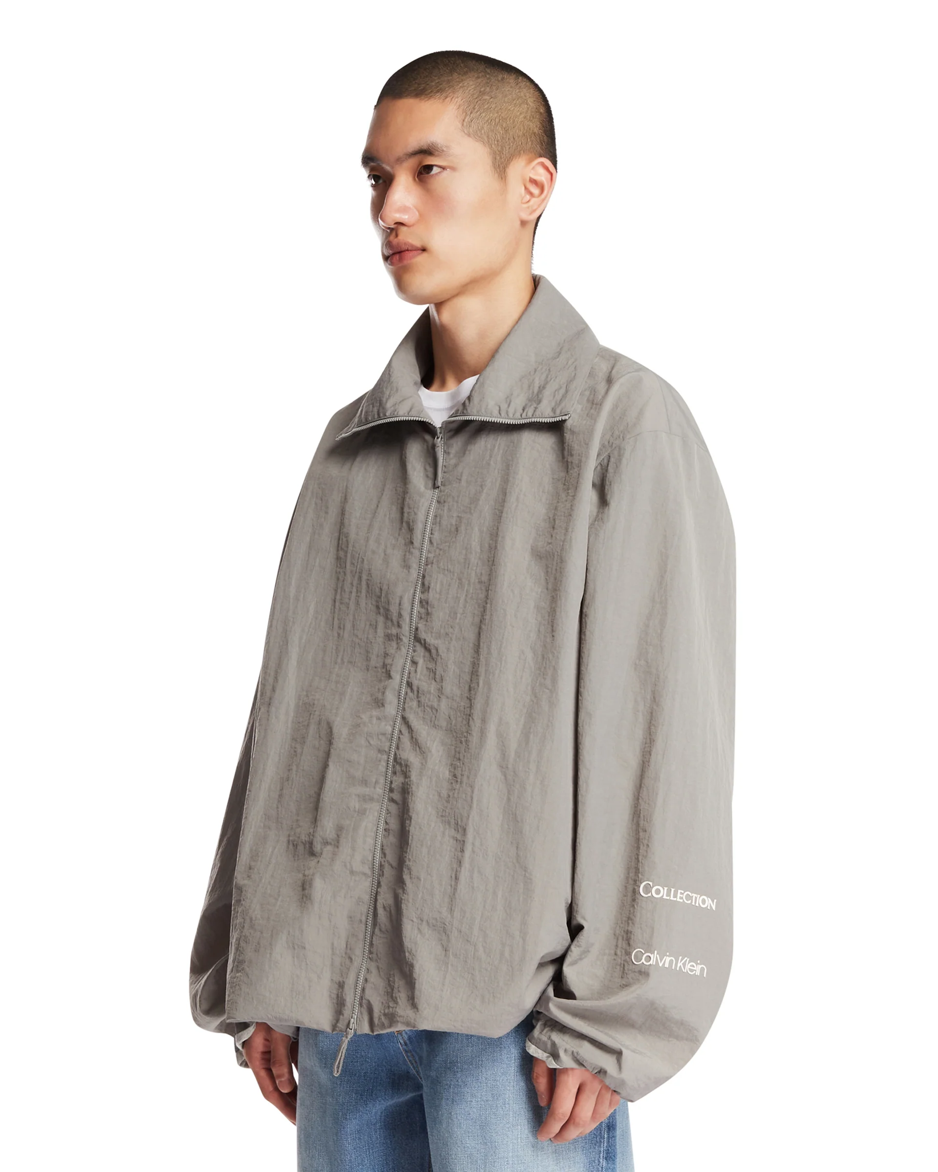 Giacca In Nylon Con Zip Grigia - Image 2