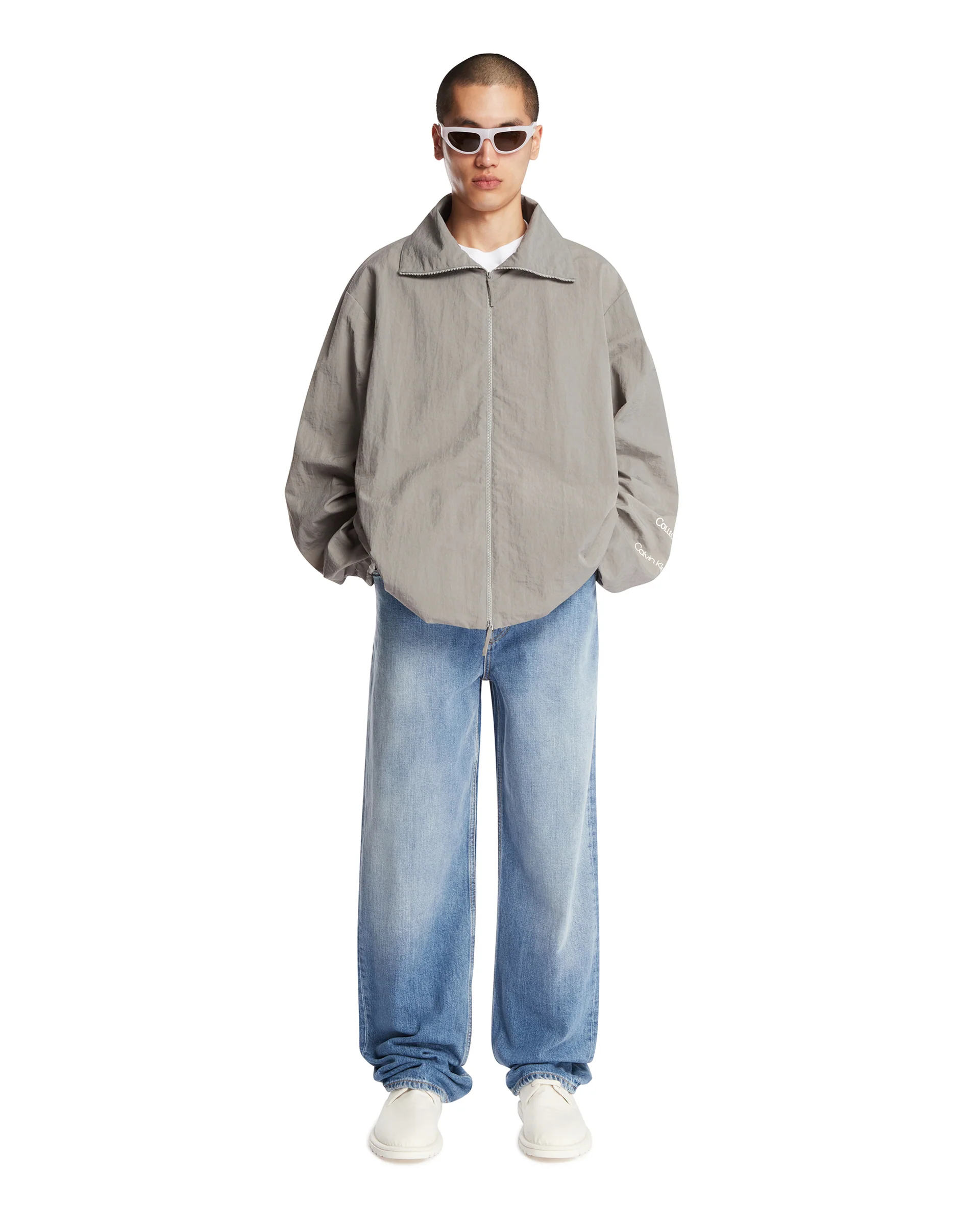 Giacca In Nylon Con Zip Grigia - Image 3