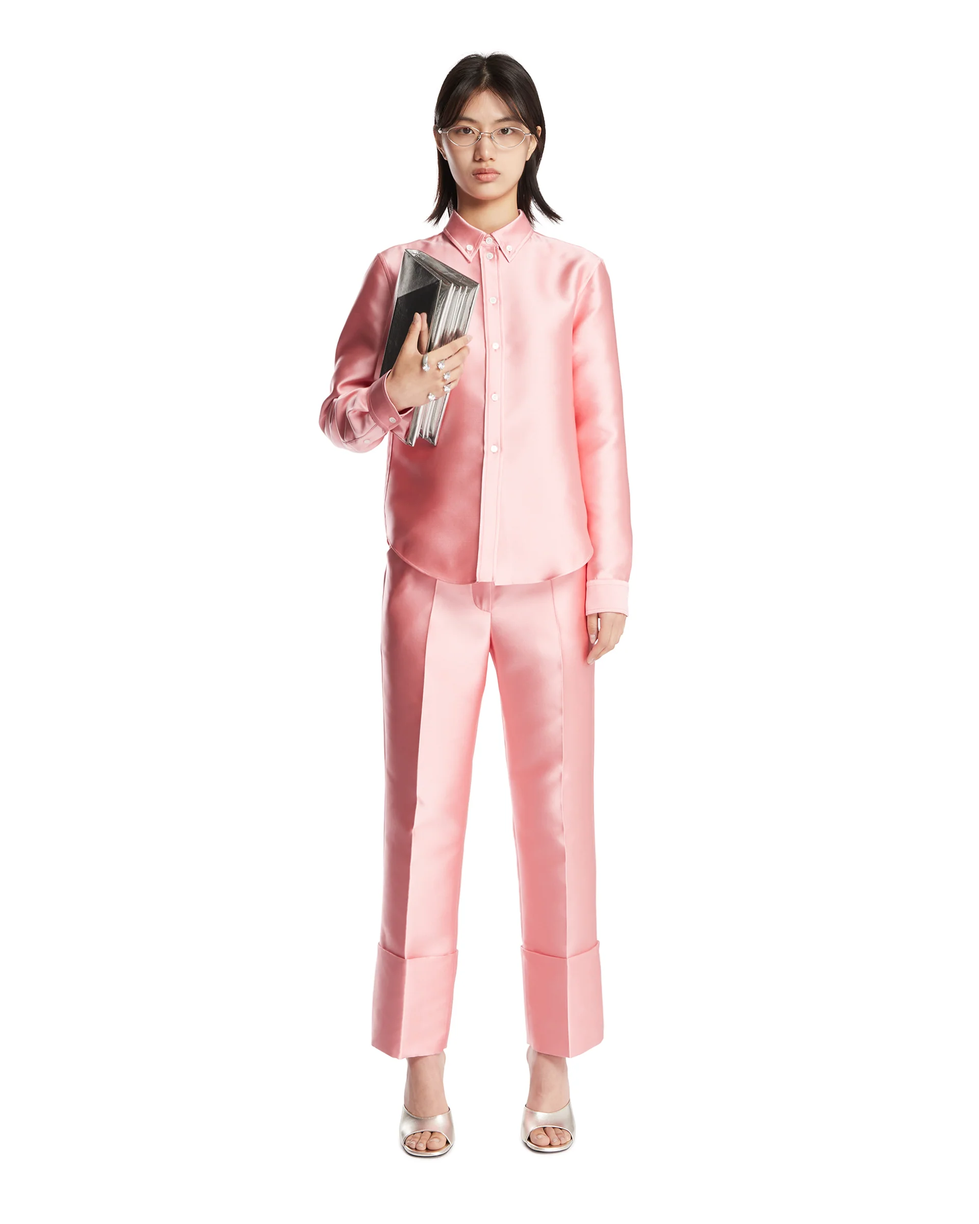 Pantaloni In Misto Seta Rosa - Image 3