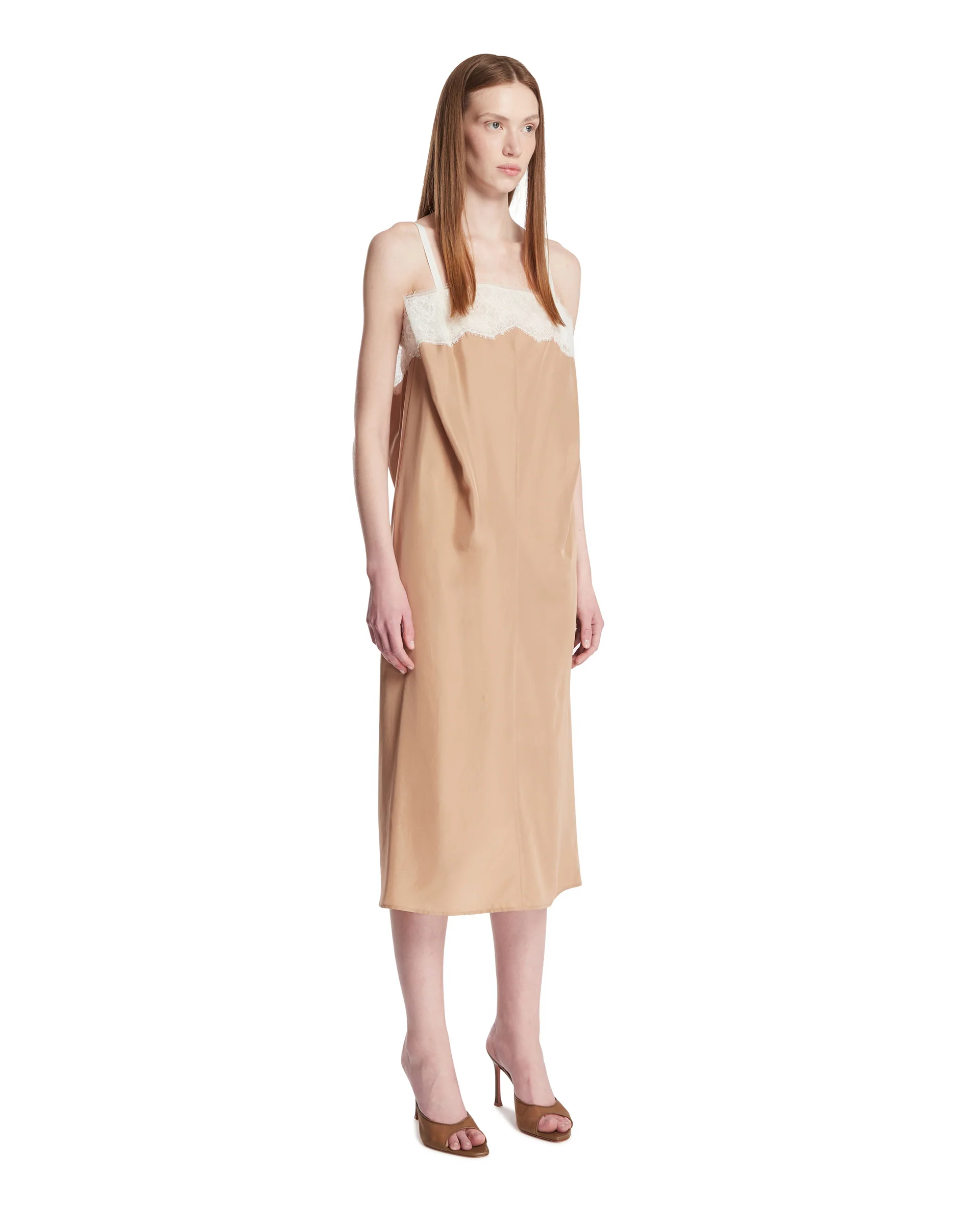 Abito In Seta E Pizzo Beige - Image 2