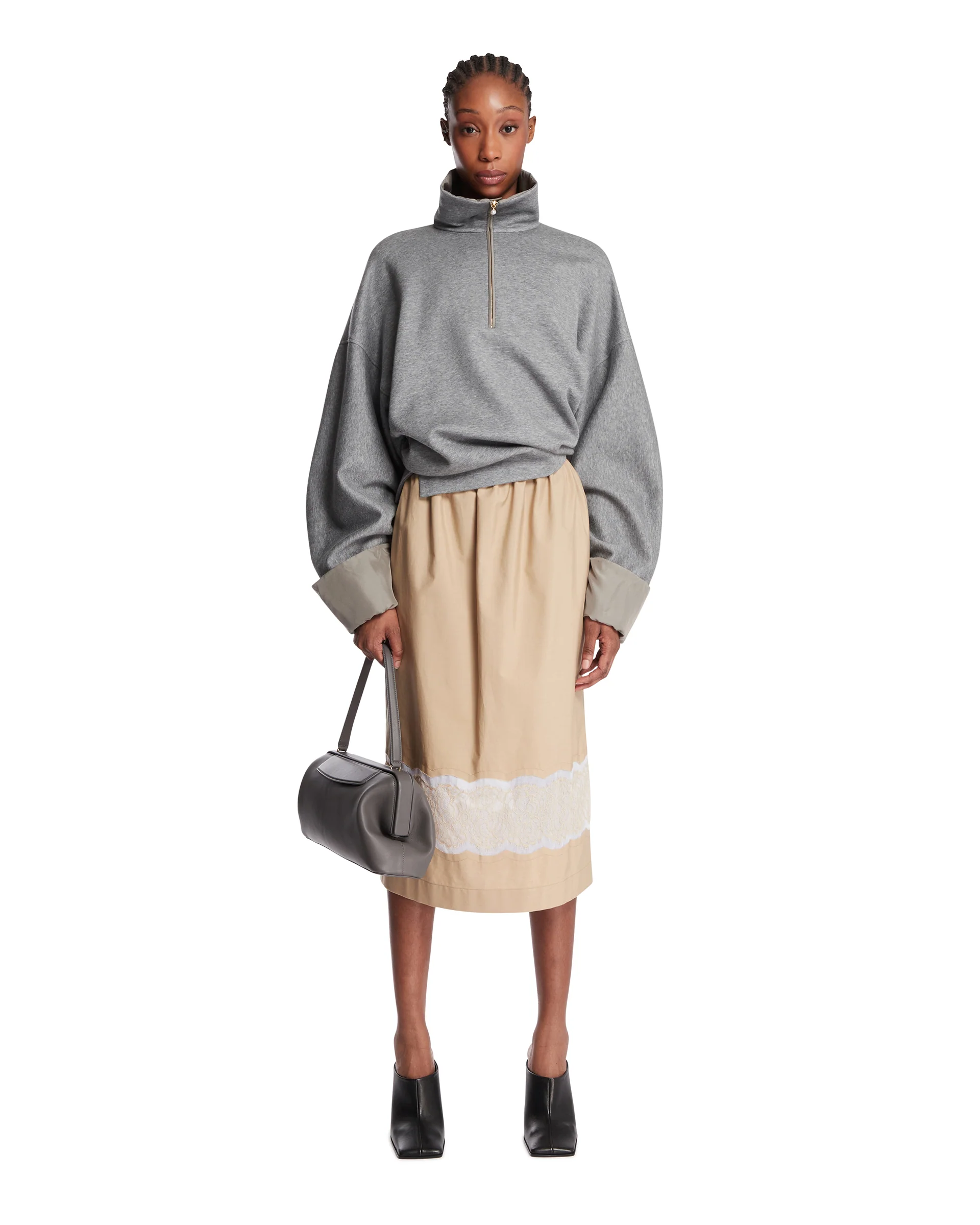 Gonna Con Inserti In Pizzo Beige - Image 3