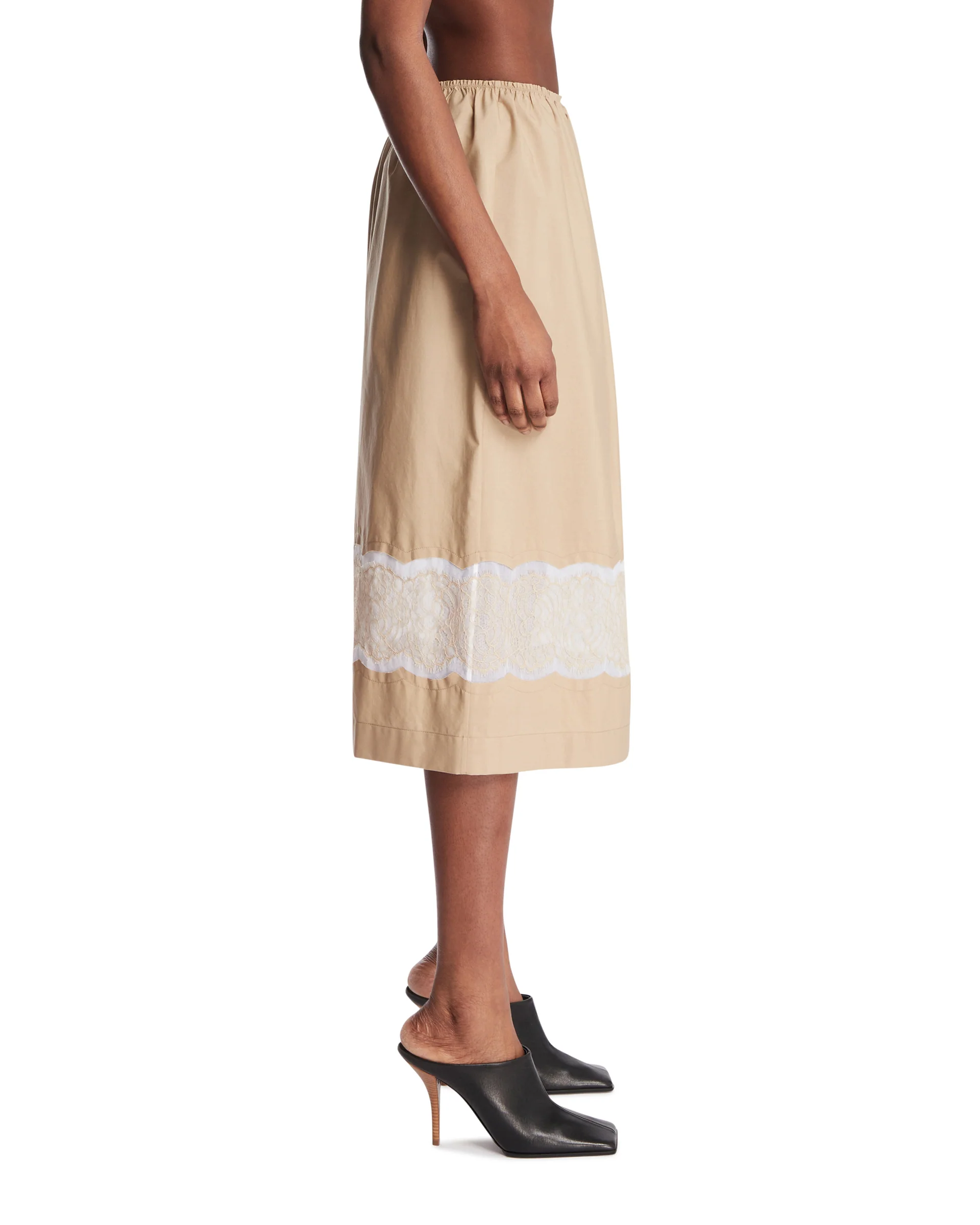 Gonna Con Inserti In Pizzo Beige - Image 4