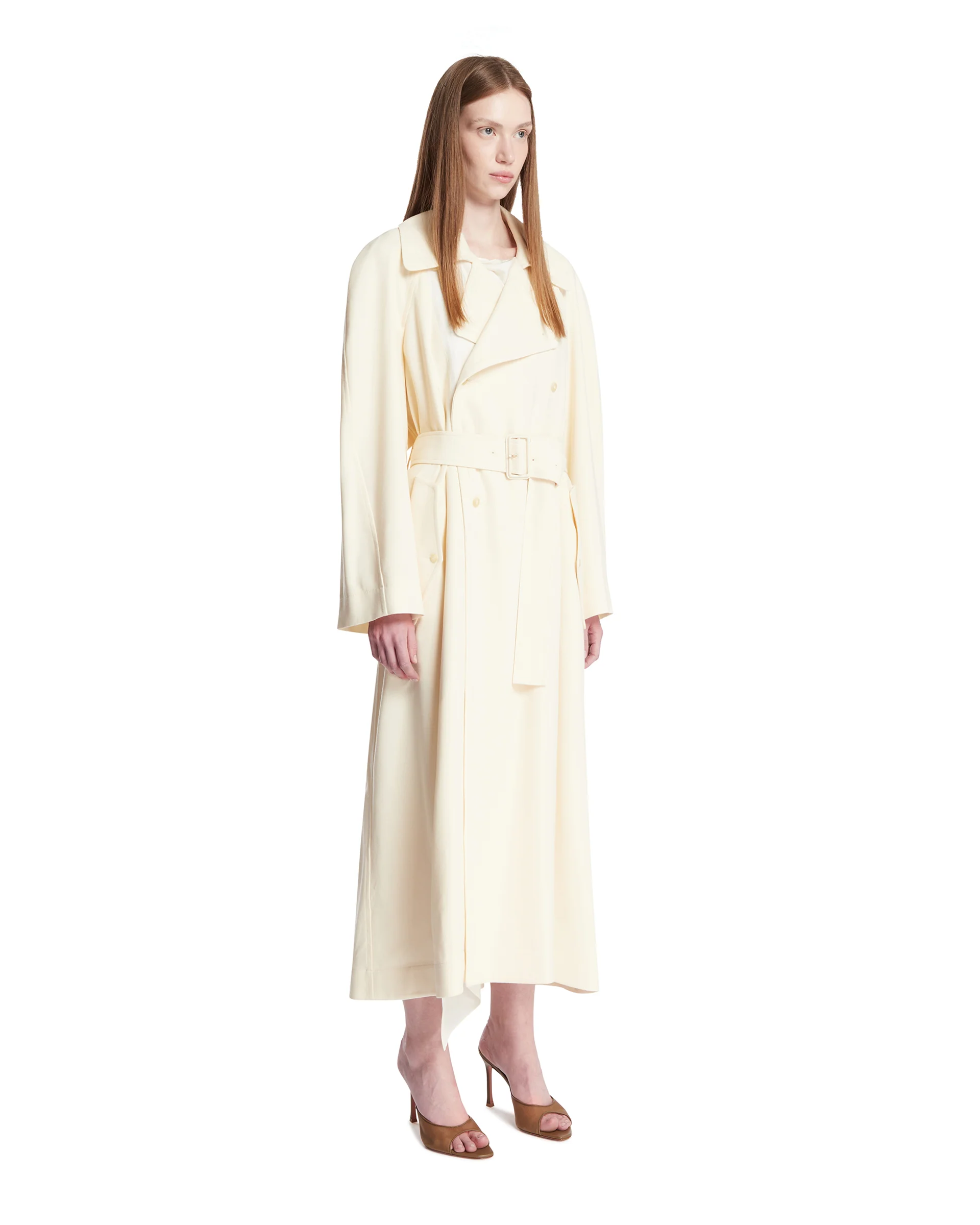 Trench In Lana Con Sciarpa Bianco - Image 2