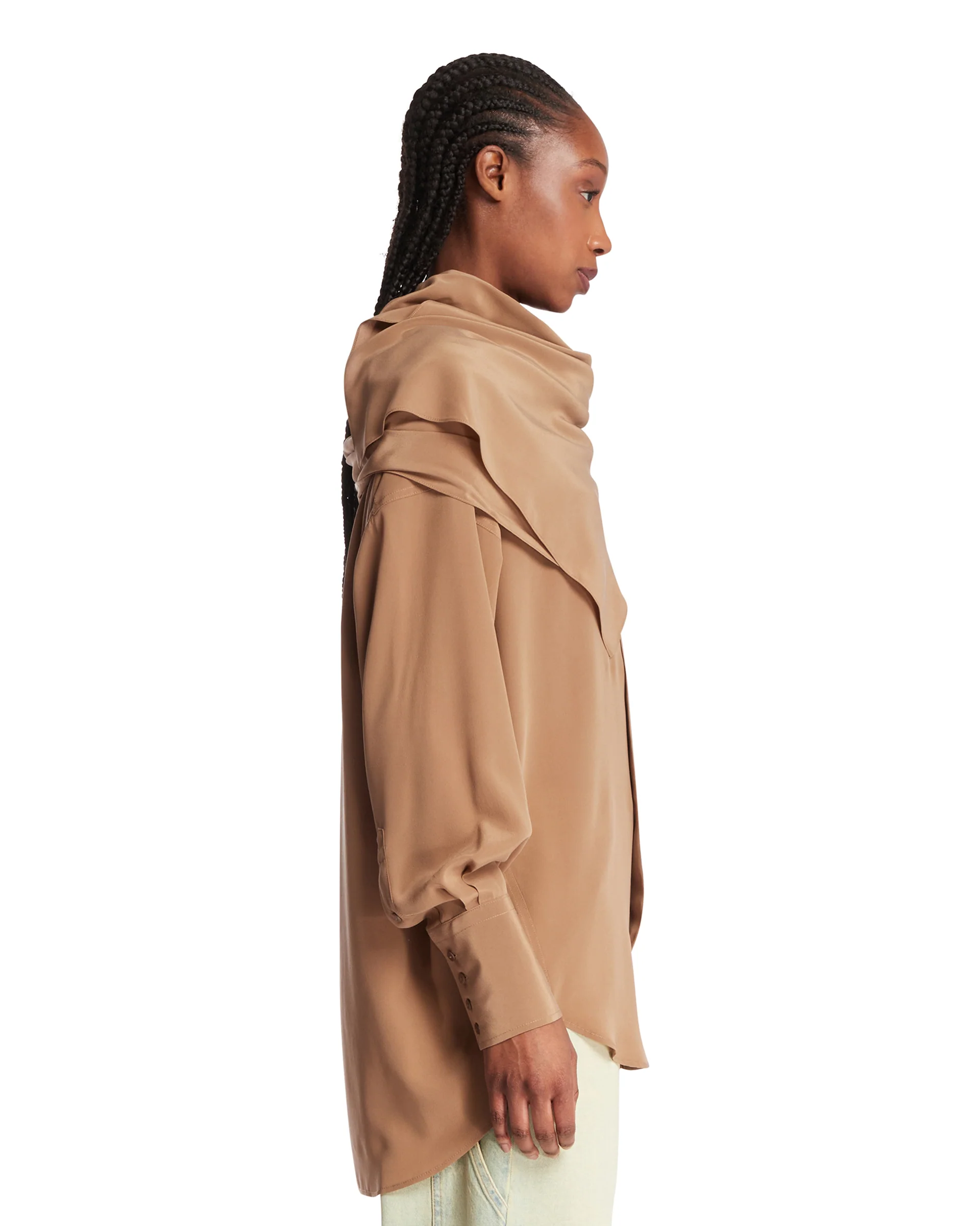 Camicia In Seta Con Sciarpa Beige - Image 4