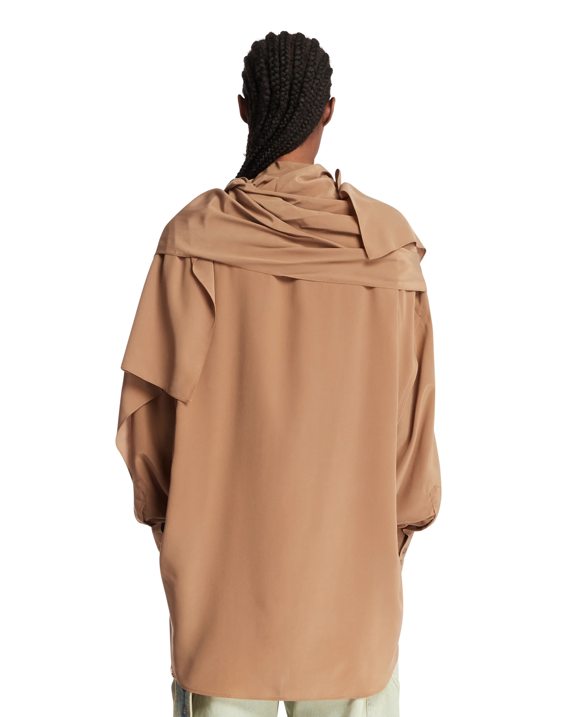 Camicia In Seta Con Sciarpa Beige - Image 5