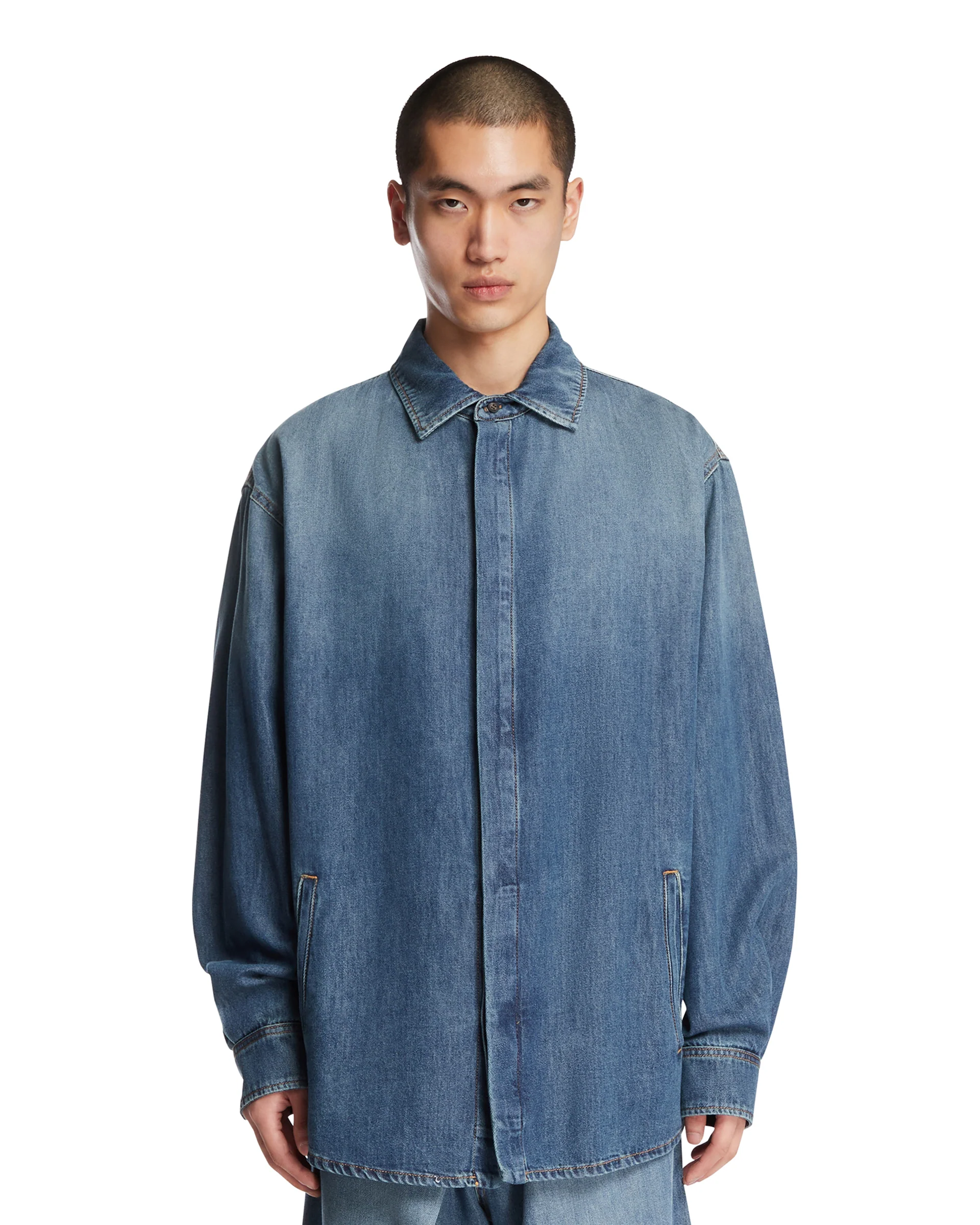 Camicia In Denim Con Tasche Blu