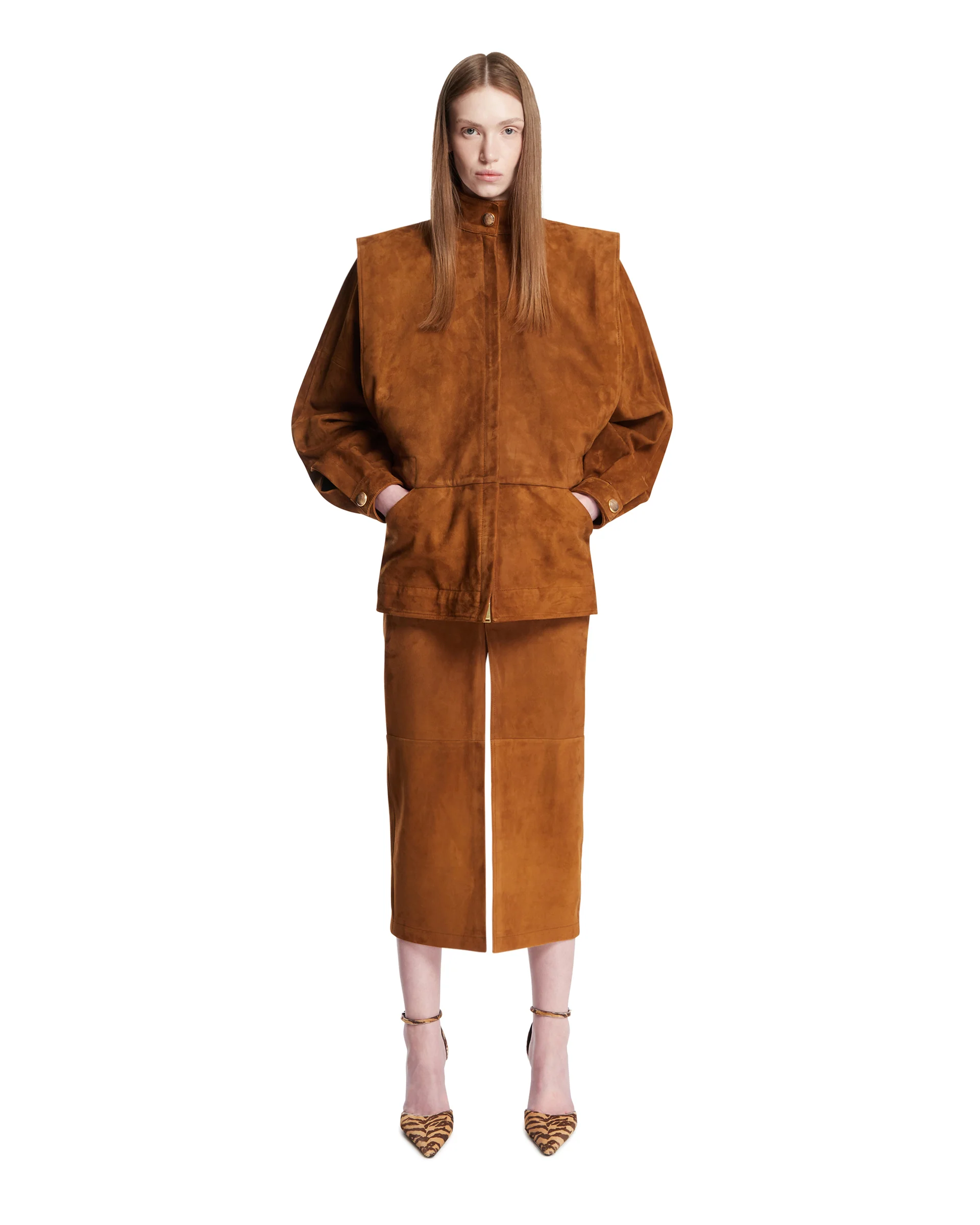 Giacca Strutturata In Suede Marrone - Image 3
