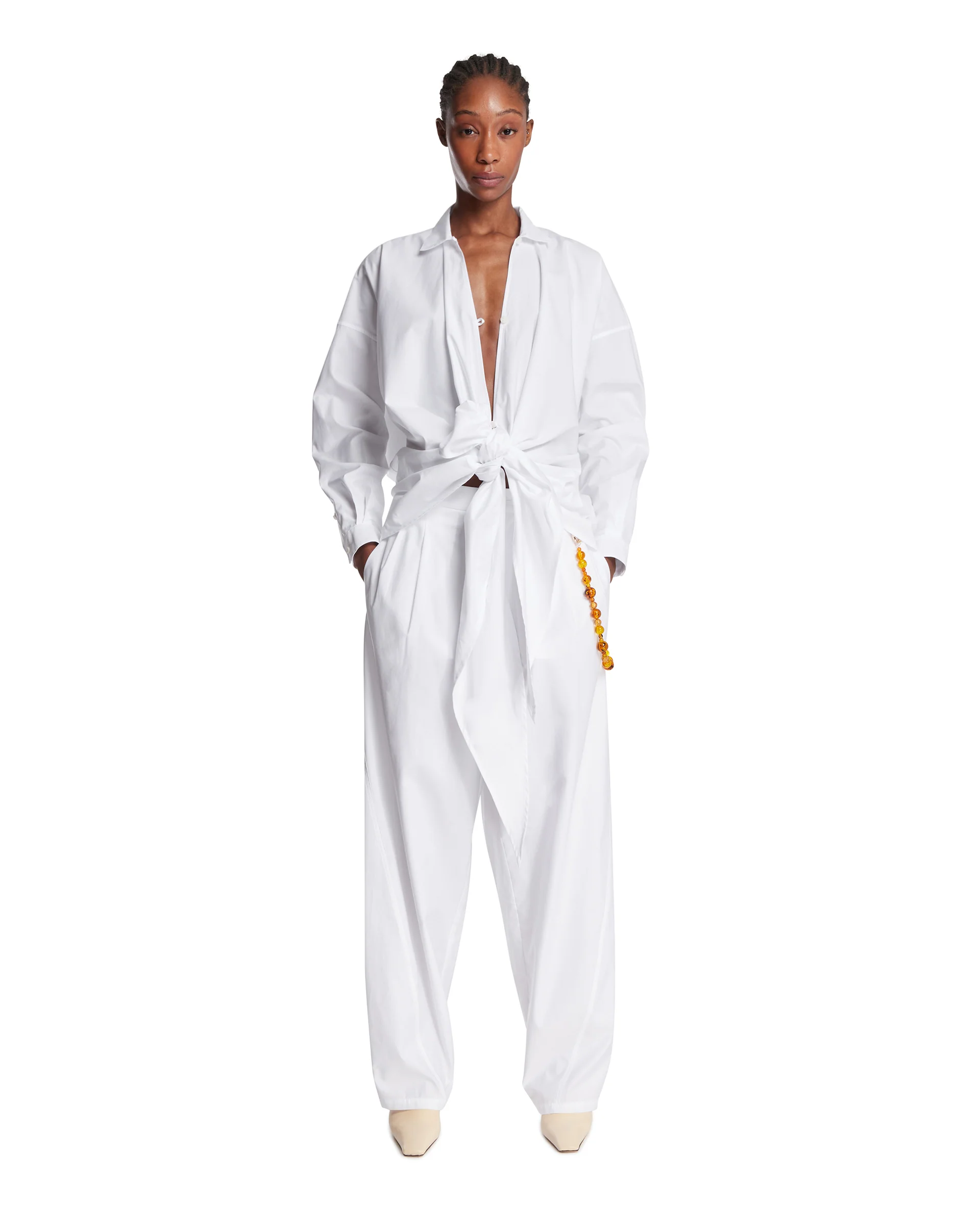 Pantaloni Ampi In Cotone Bianchi - Image 3